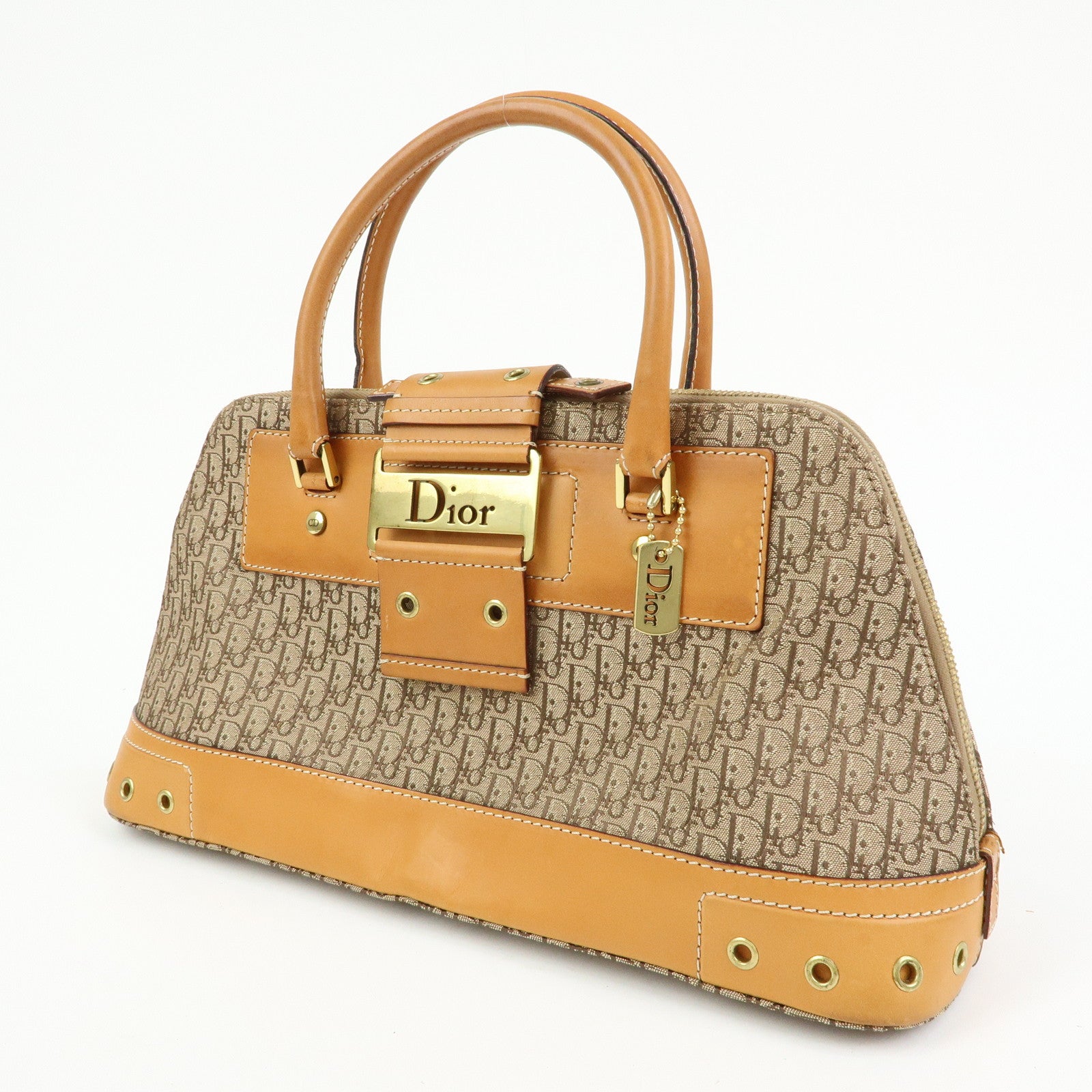 Christian Dior Trotter Street Chic Canvas Leather Hand Bag Camel