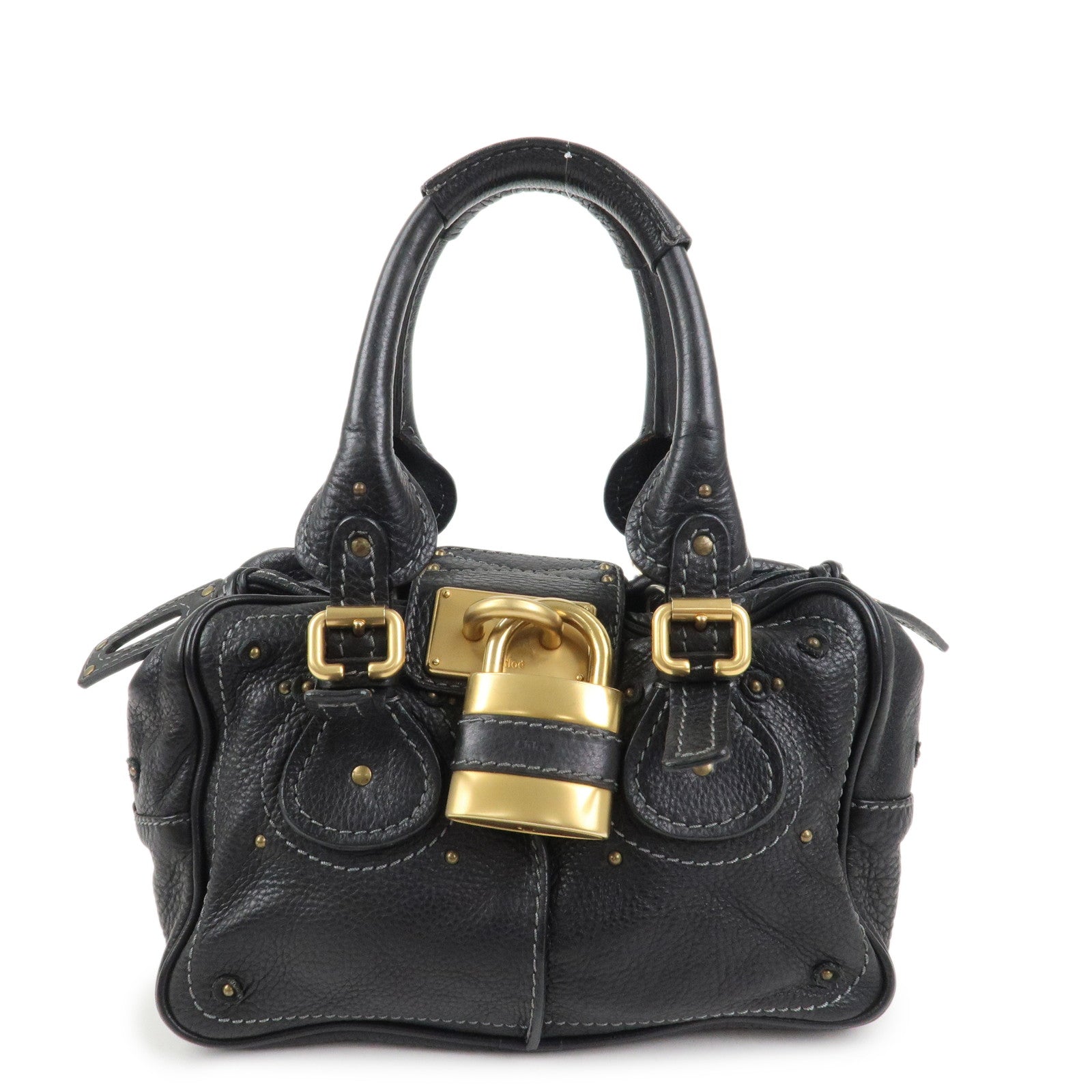 Chloe Paddington Leather Hand Bag Shoulder Bag Boston Bag Black