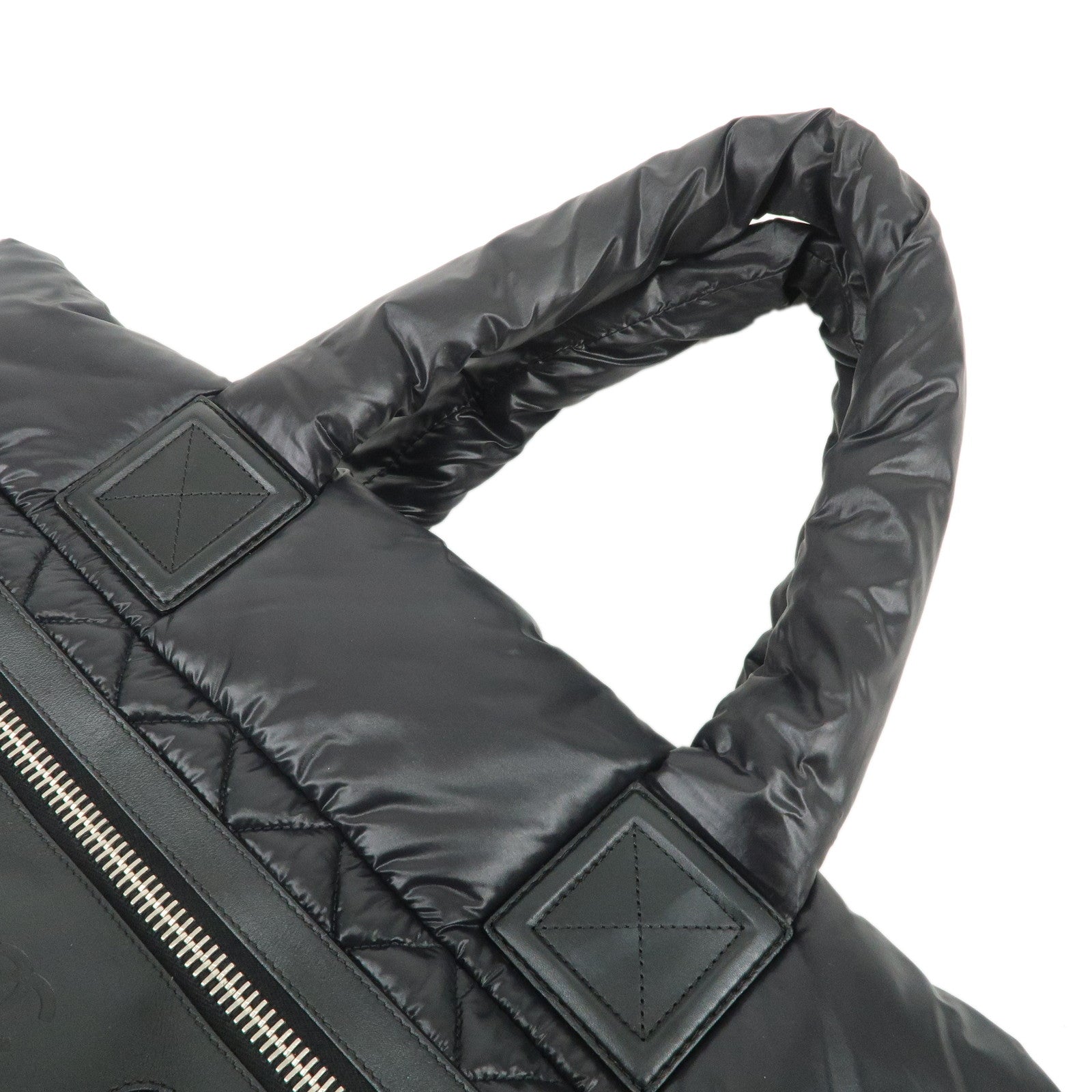 CHANEL COCO Cocoon Nylon Leather Tote MM Hand Bag Black A48611