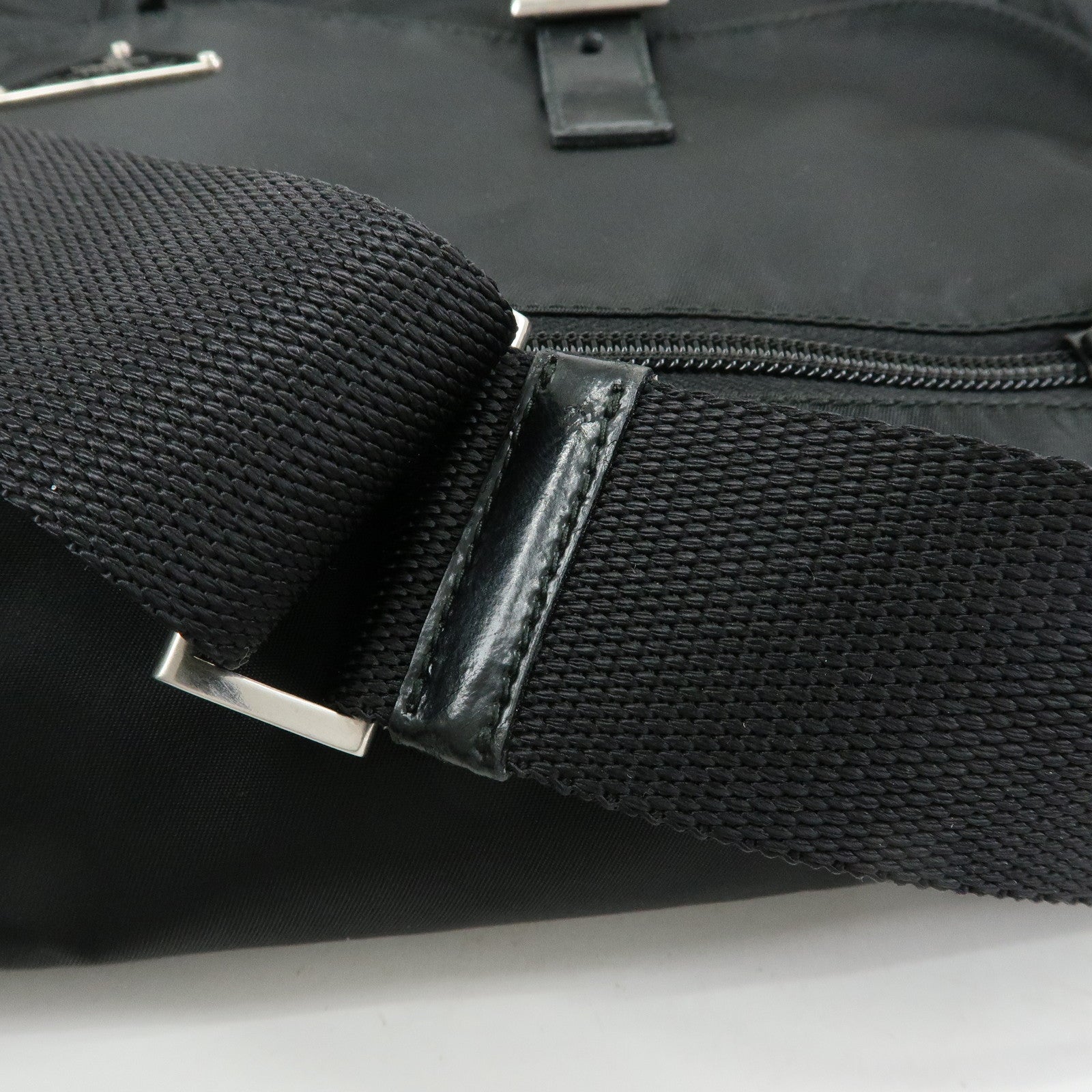 PRADA Triangle Logo Nylon Leather Shoulder Bag Crossbody Bag Black