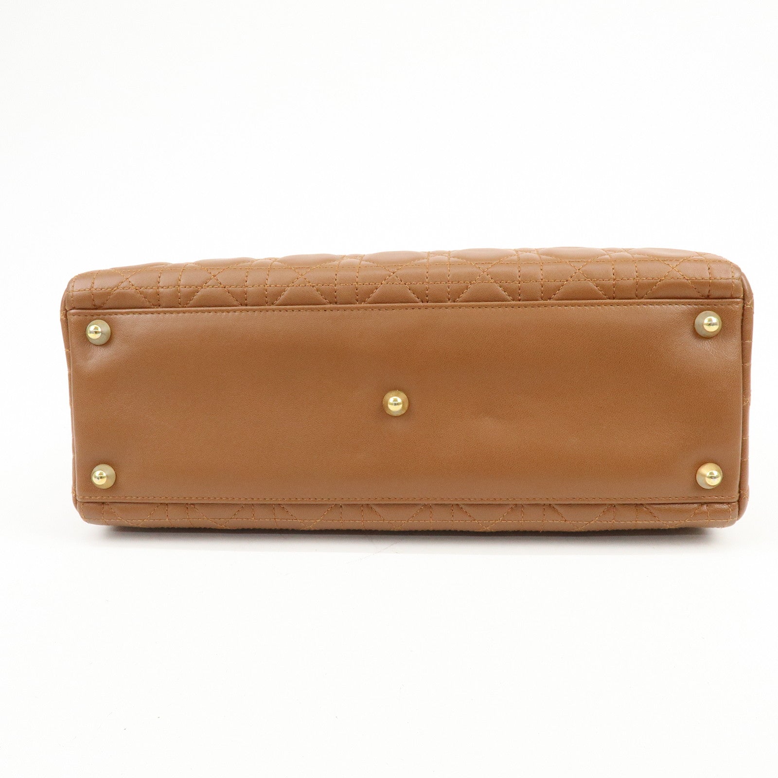 Christian Dior Cannage Large Lamb Skin 2Way Bag Hand Bag Camel