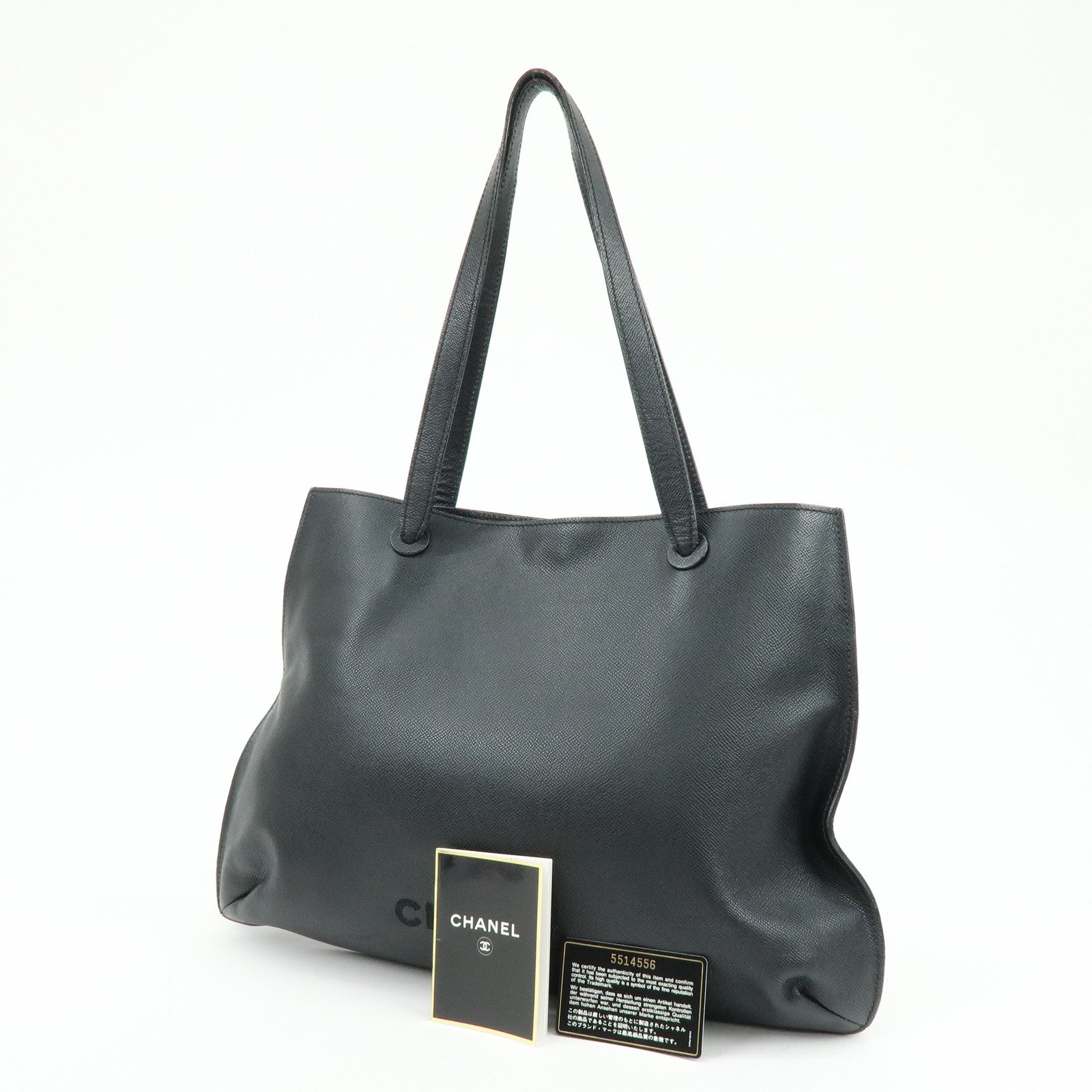 CHANEL Calf Skin Tote Bag Shoulder Bag Black