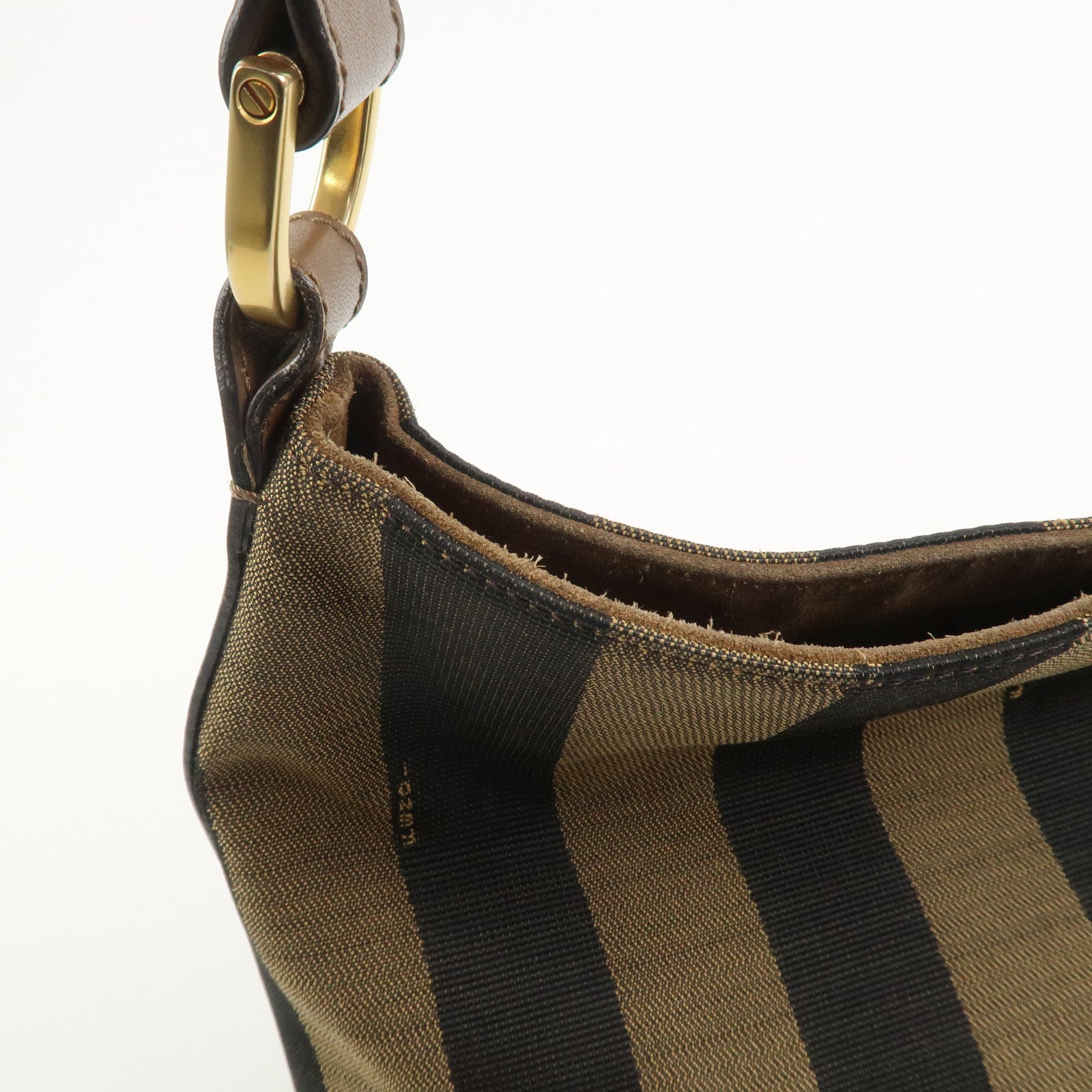 FENDI Pecan Canvas Leather Shoulder Bag Brown Black 8BR669