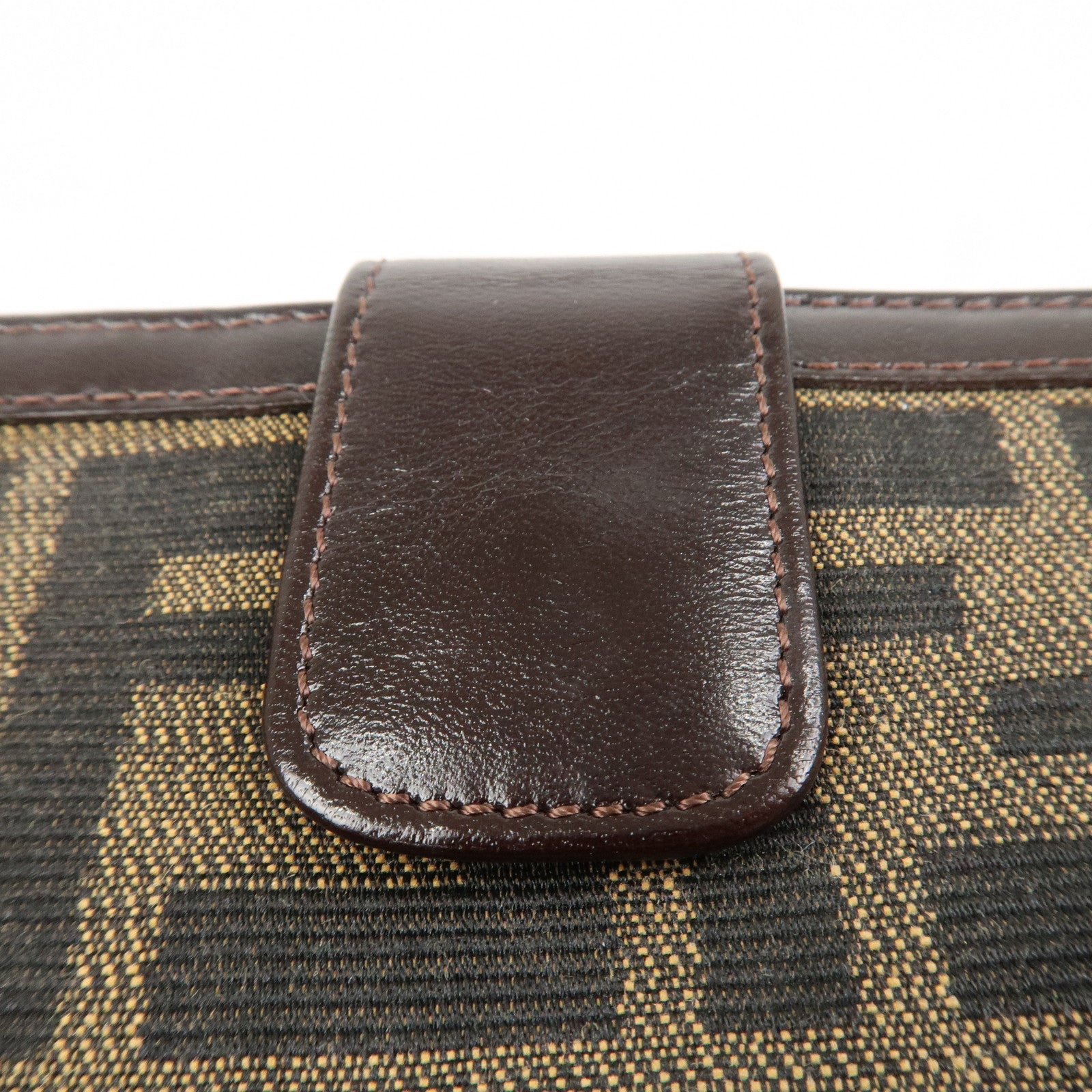 FENDI Zucca Canvas Leather Bi-fold Compact Wallet Brown Black