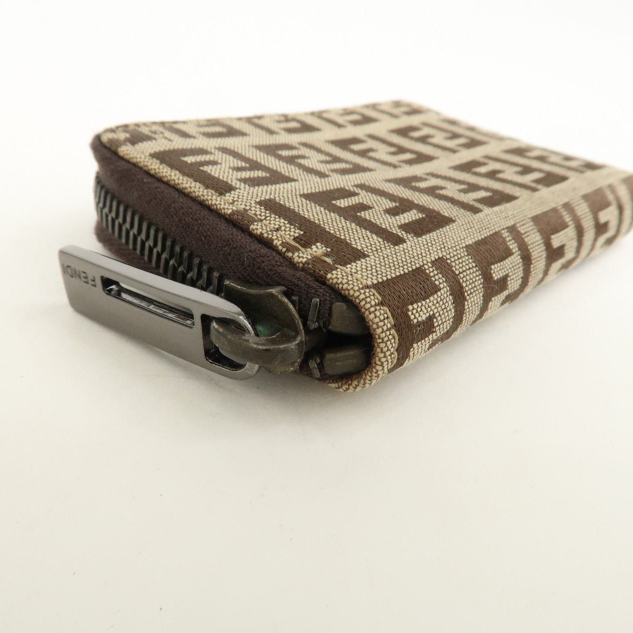 FENDI Zucca Canvas Leather 6 Ring Zippy Key Case Beige 8AP000