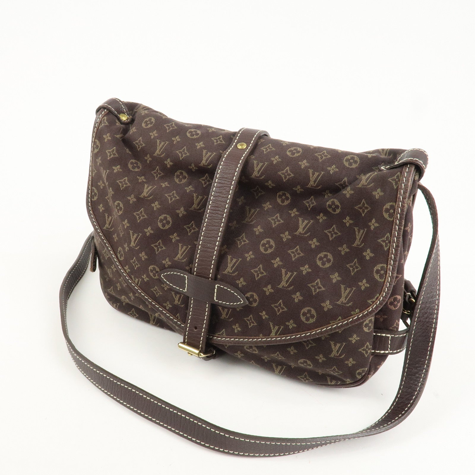 Louis Vuitton Monogram Mini Lin Saumur 30 Ebene Brown M95227 Used