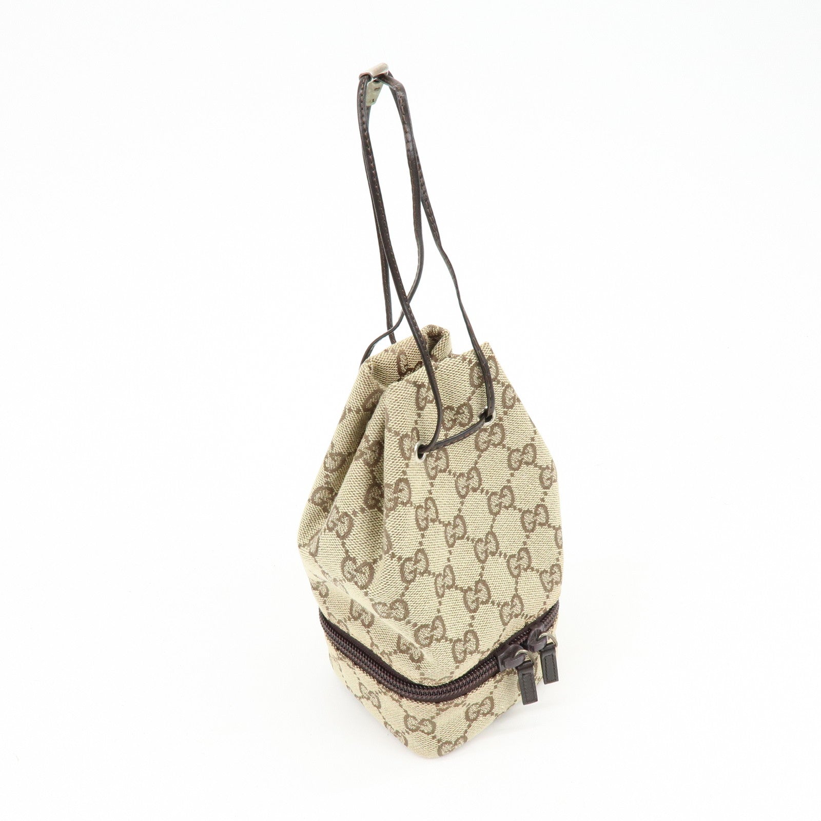 GUCCI GG Canvas Leather Hand Bag Cosmetic Pouch Beige 039・1054