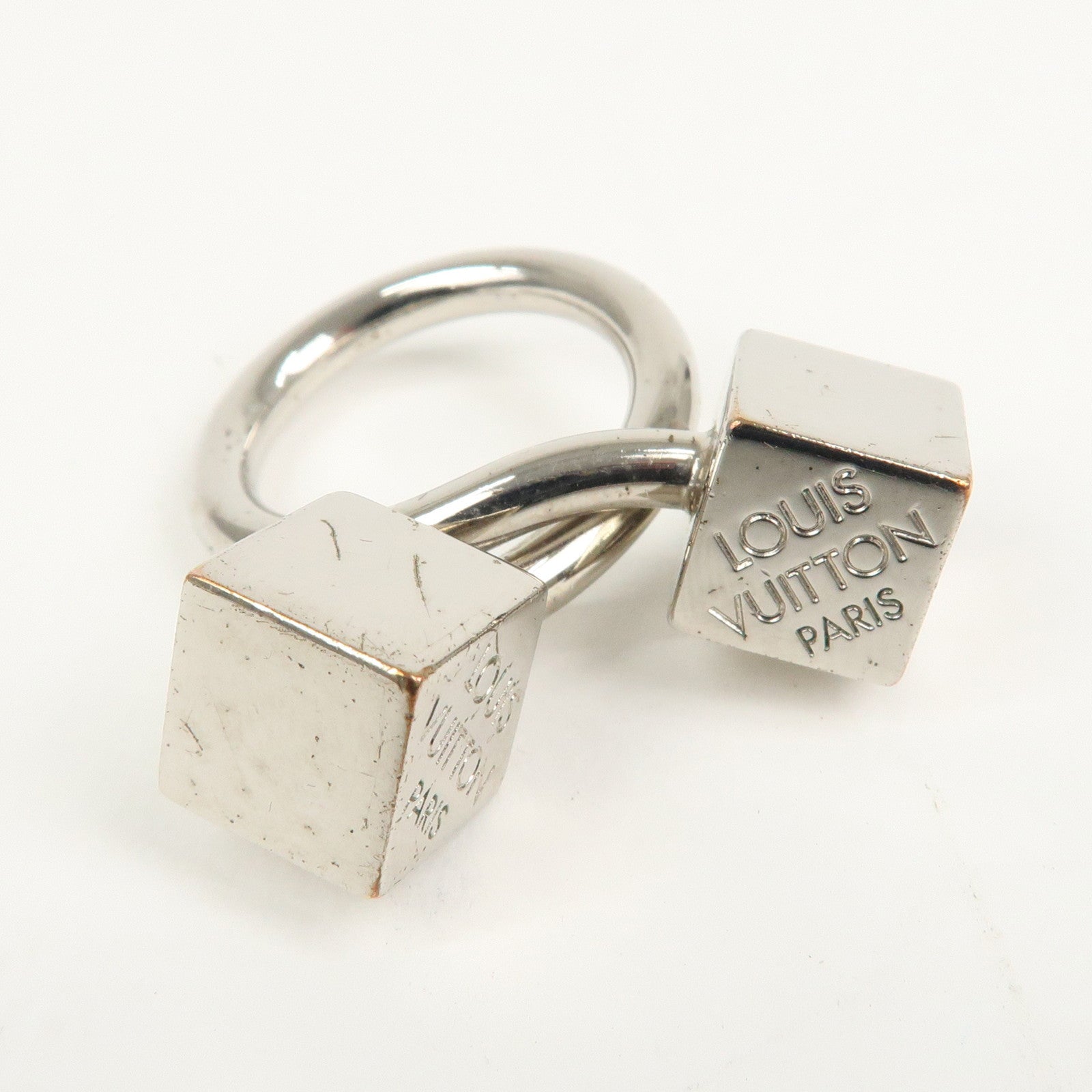 Louis Vuitton Logo Metal Cube Scarf Ring Silver