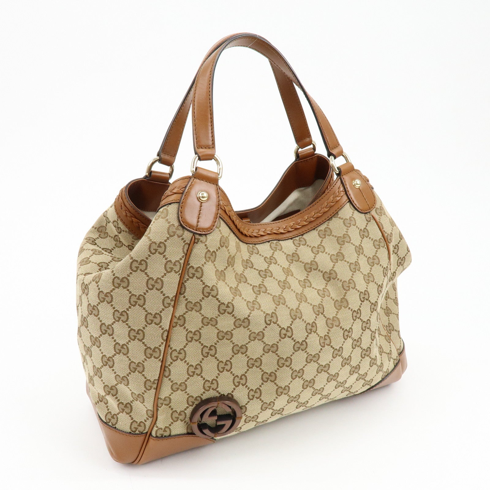 GUCCI Interlocking G GG Canvas Leather Tote Bag Shoulder Bag 296896
