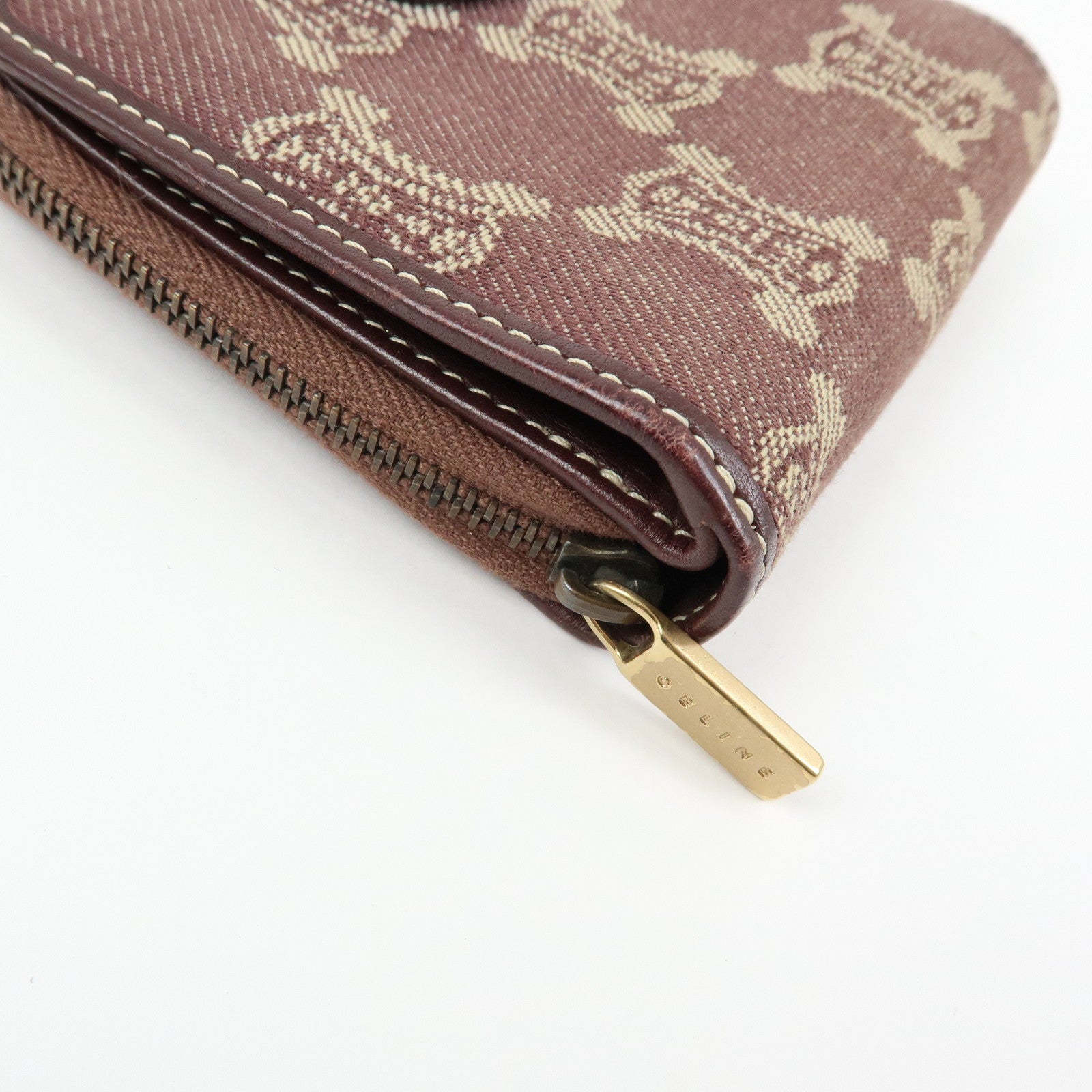CELINE Macadam Denim Leather Bi-fold Compact Wallet Bordeaux