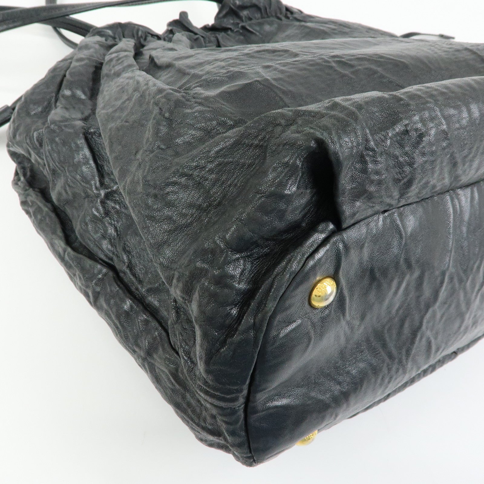 PRADA Leather Drawstring Shoulder Bag Hand Bag Black