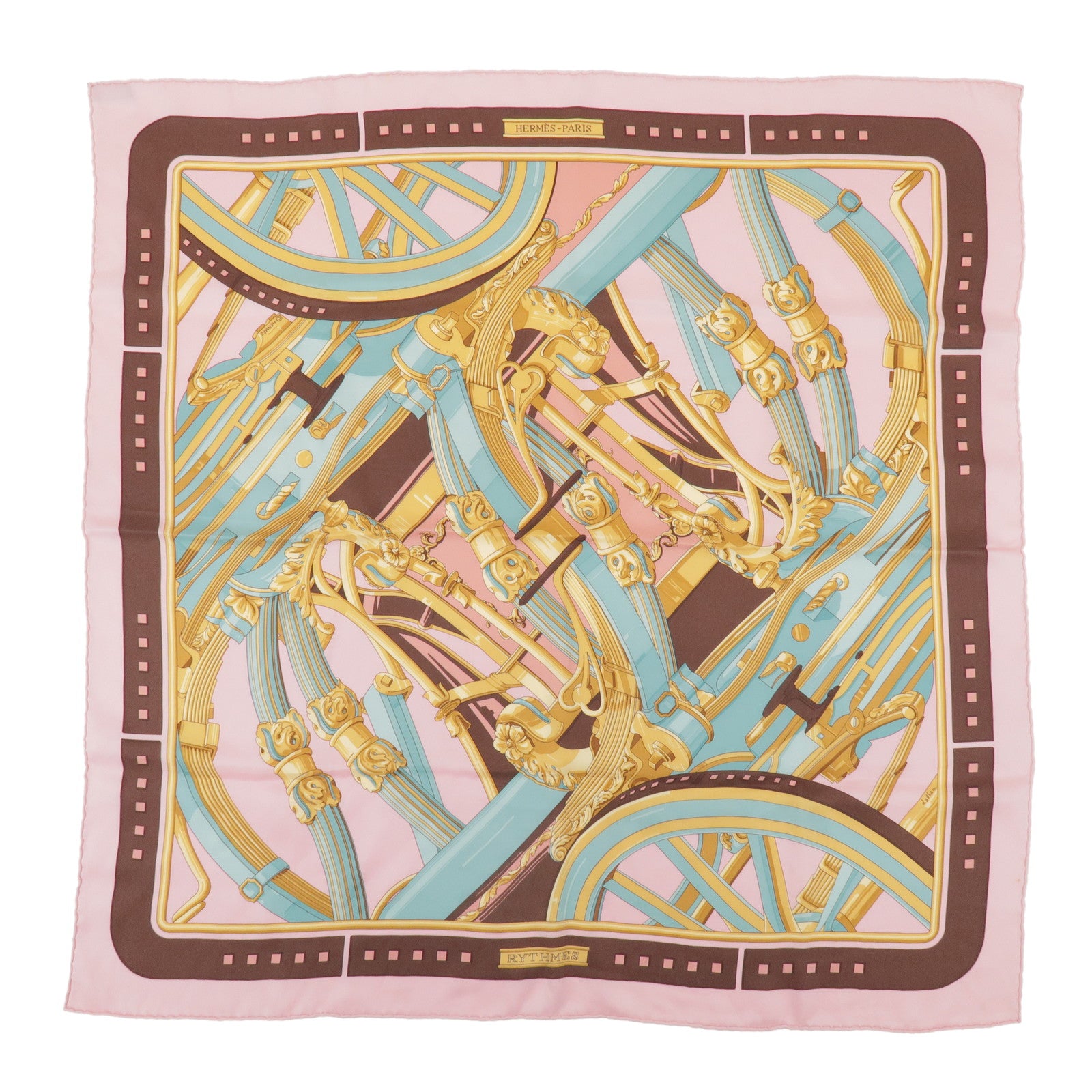 HERMES Carre 70 Silk 100% Scarf RYTHMES Pink Brown