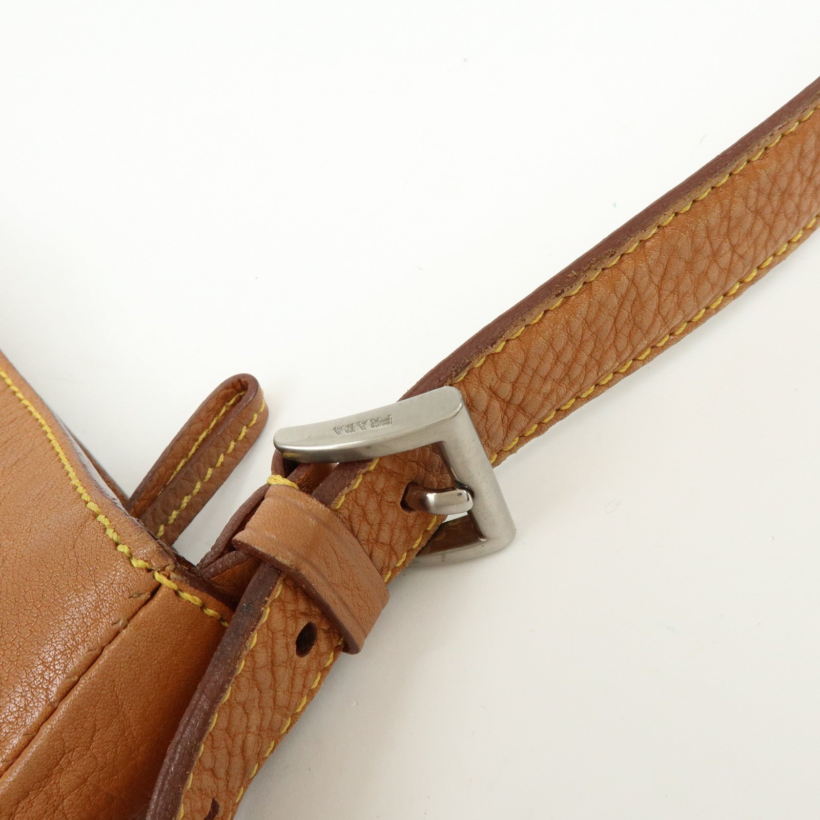 PRADA Triangle Logo Calf Leather Shoulder Crossbody Bag Brown