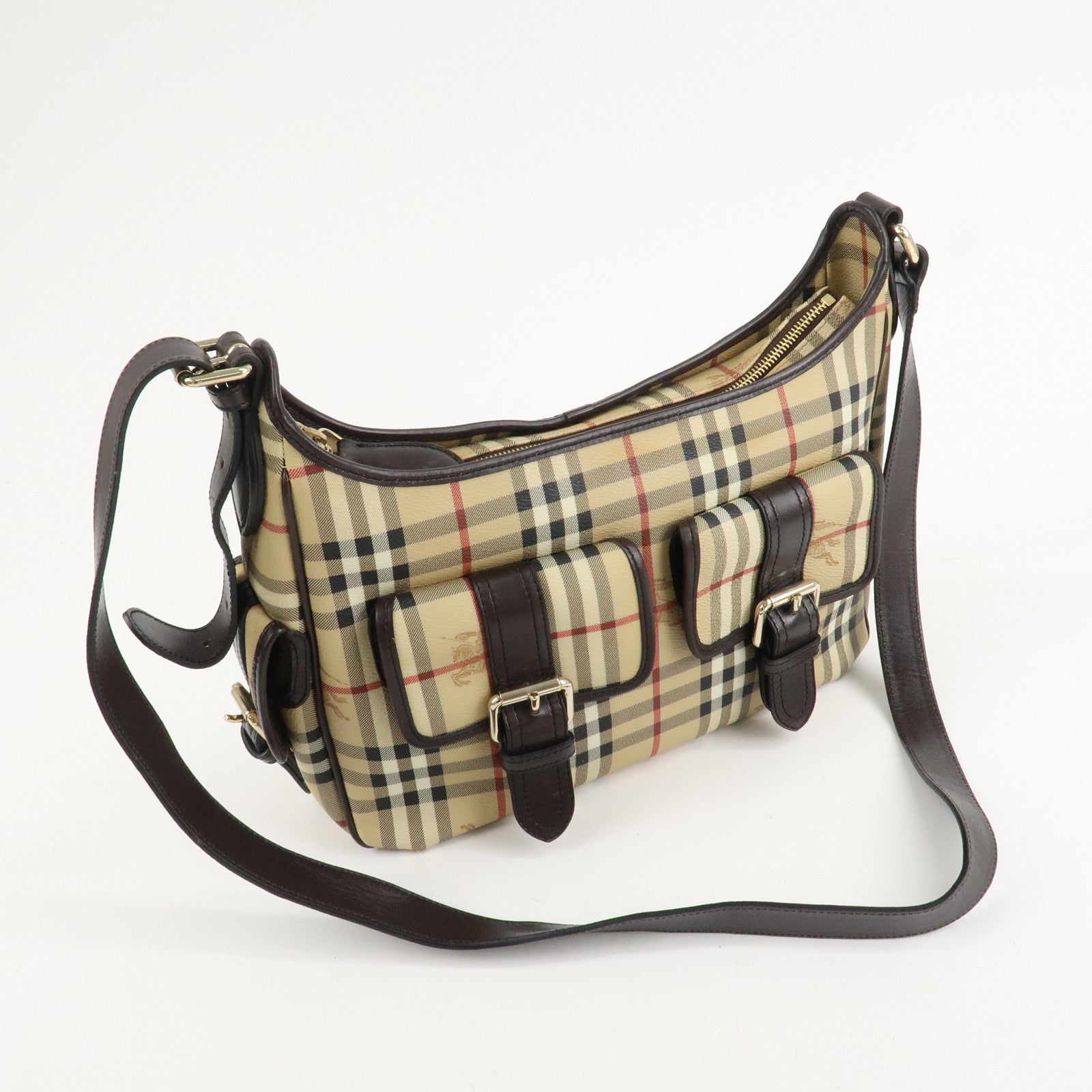 BURBERRY Nova Plaid Canvas Leather Shoulder Bag Hand Bag Used