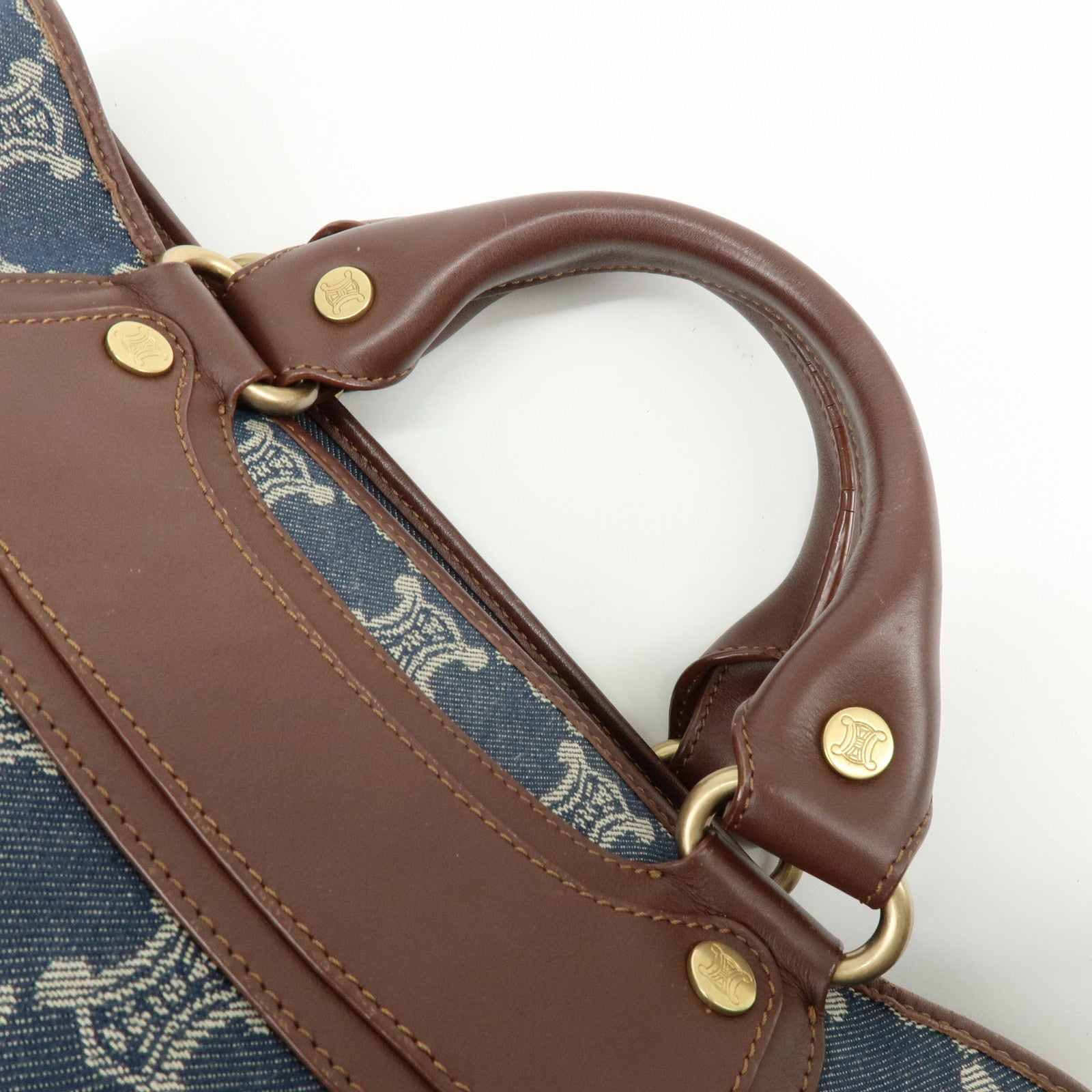 CELINE Macadam Denim Leather Boogie Bag Hand Bag Blue Brown