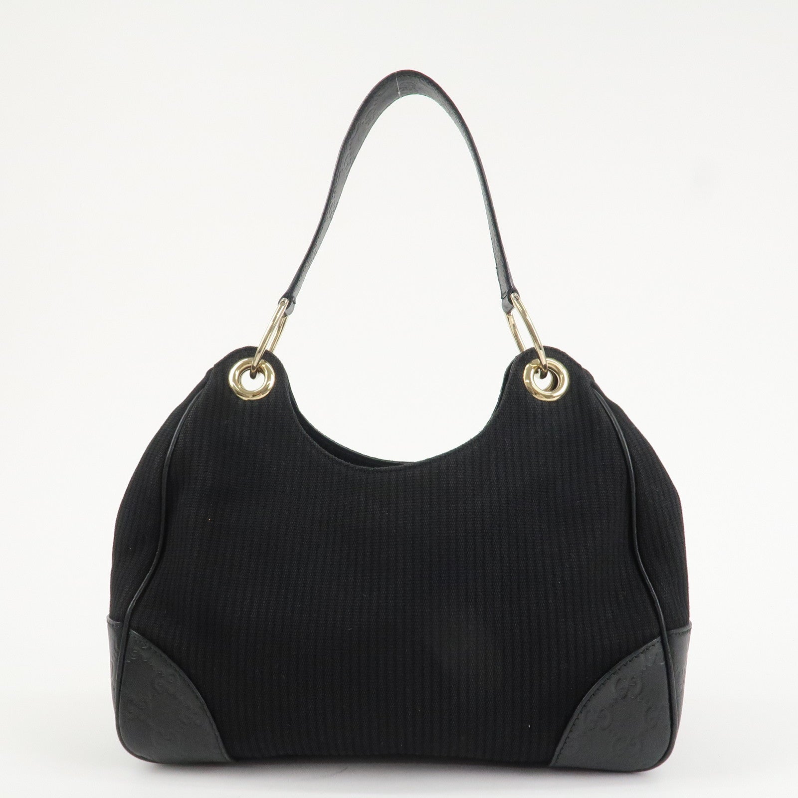 GUCCI Guccissima Leather Canvas Shoulder Bag Hand Bag Black 257265 Used