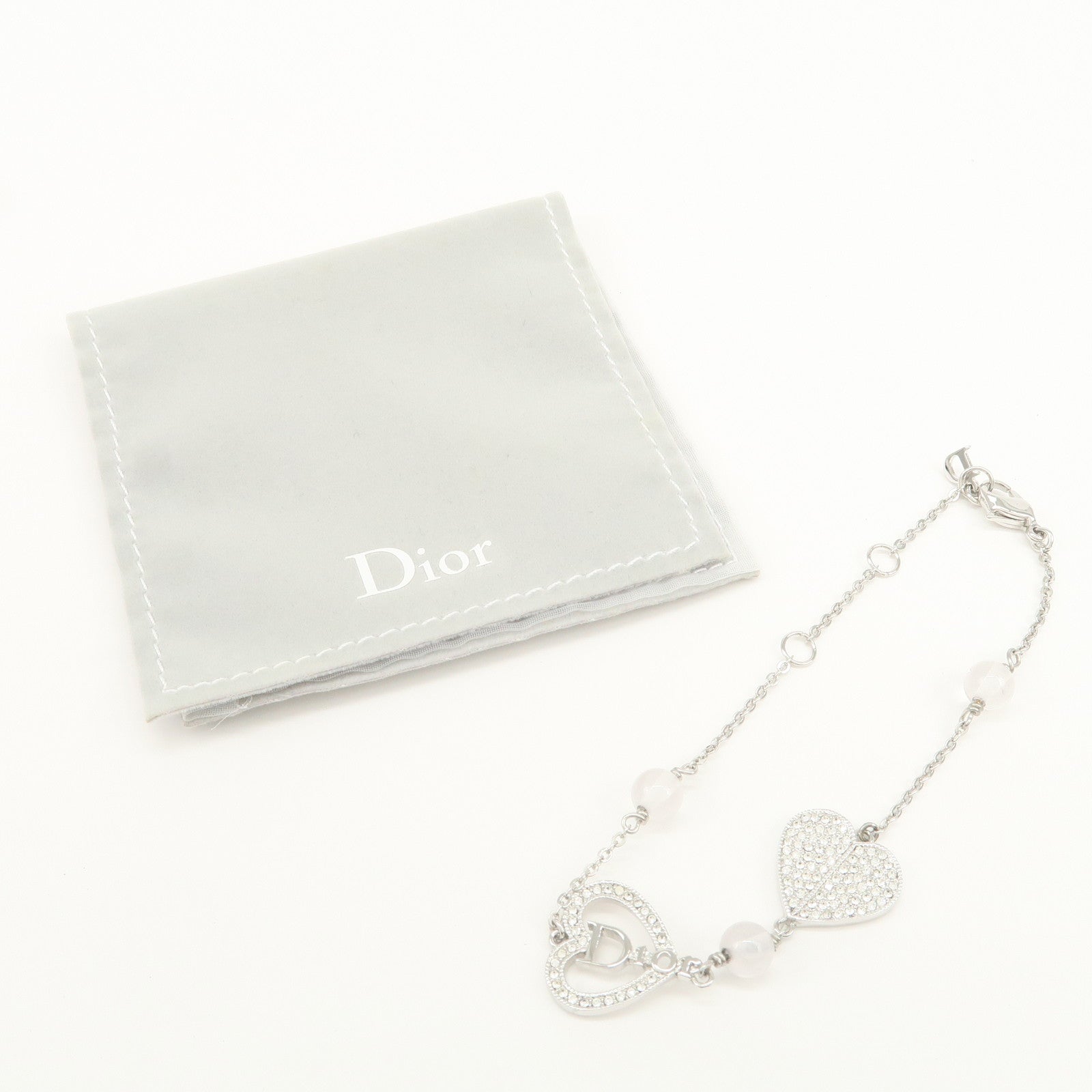 Christian Dior Logo Heart Metal Beads Bracelet Silver