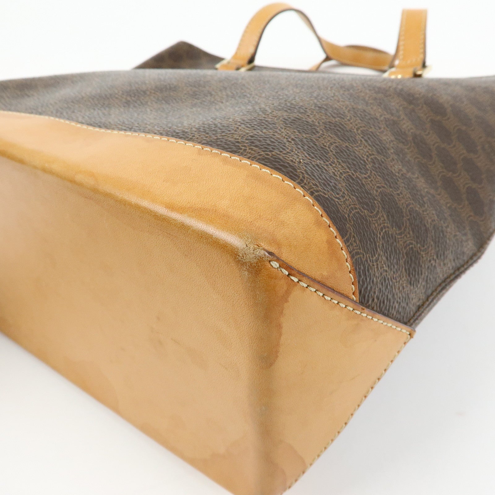 CELINE Macadam PVC Leather Tote Bag Hand Bag Shoulder Bag Brown