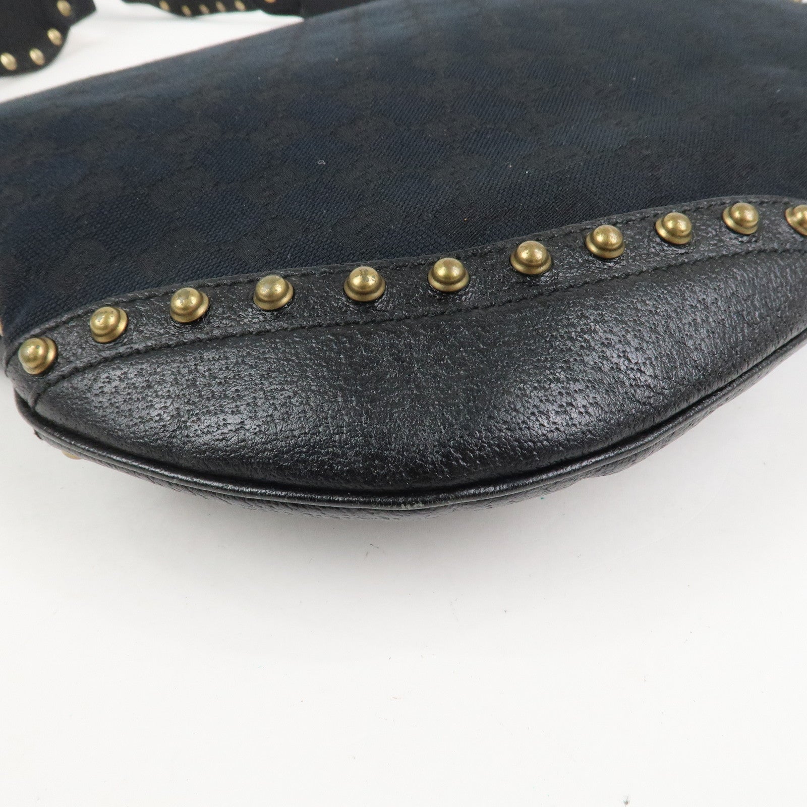 GUCCI Sherry GG Canvas Leather Studs Shoulder Bag Black 144011