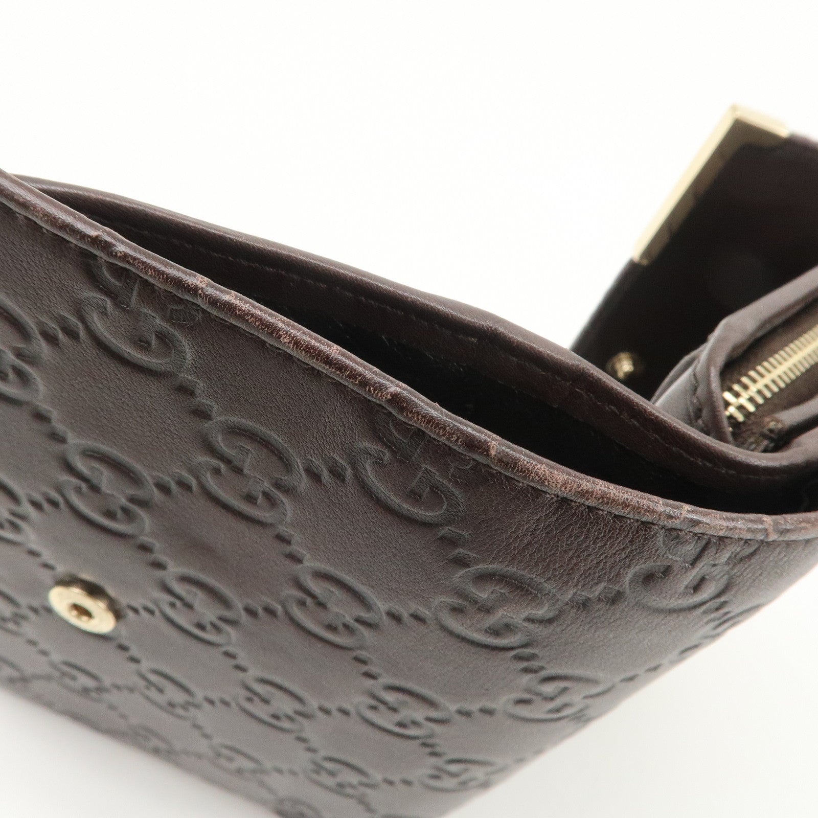 GUCCI Guccissima Leather Tri-Fold Compact Wallet Brown 256935