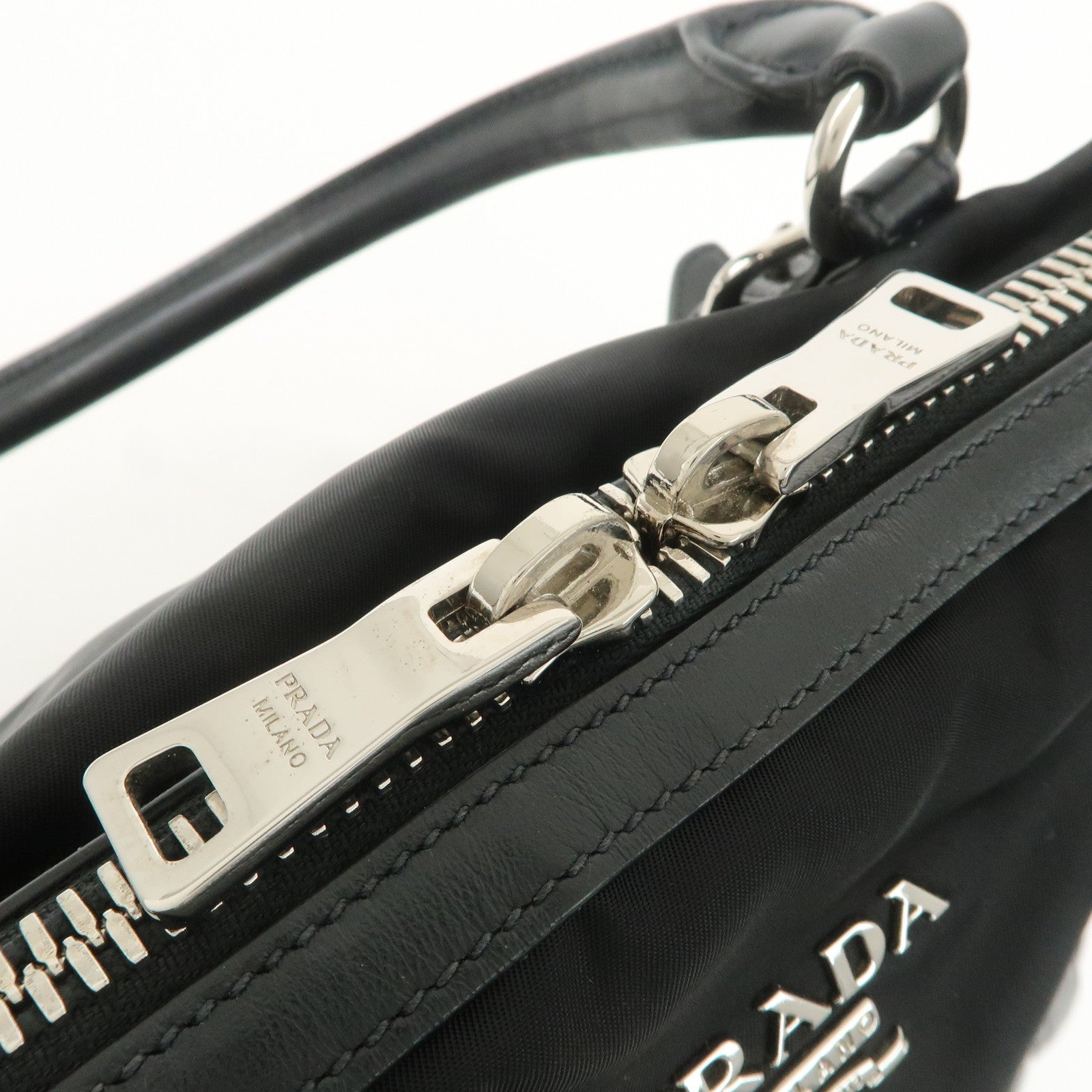 PRADA Nylon Leather 2Way Bag Hand Bag Shoulder Bag Black 1BB912
