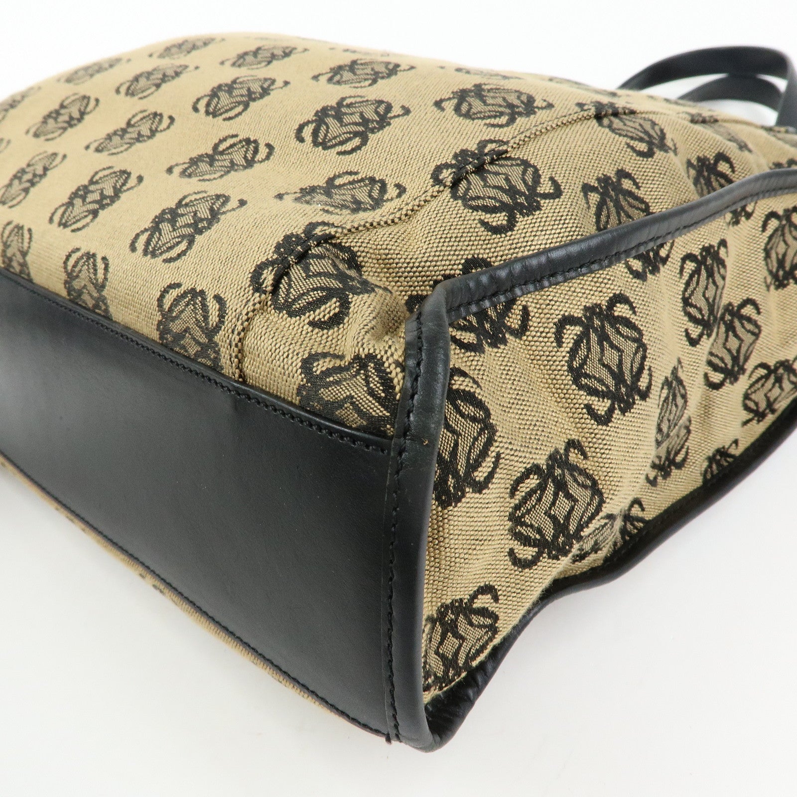 LOEWE Anagram Jacquard Canvas Leather Tote Bag Beige Black