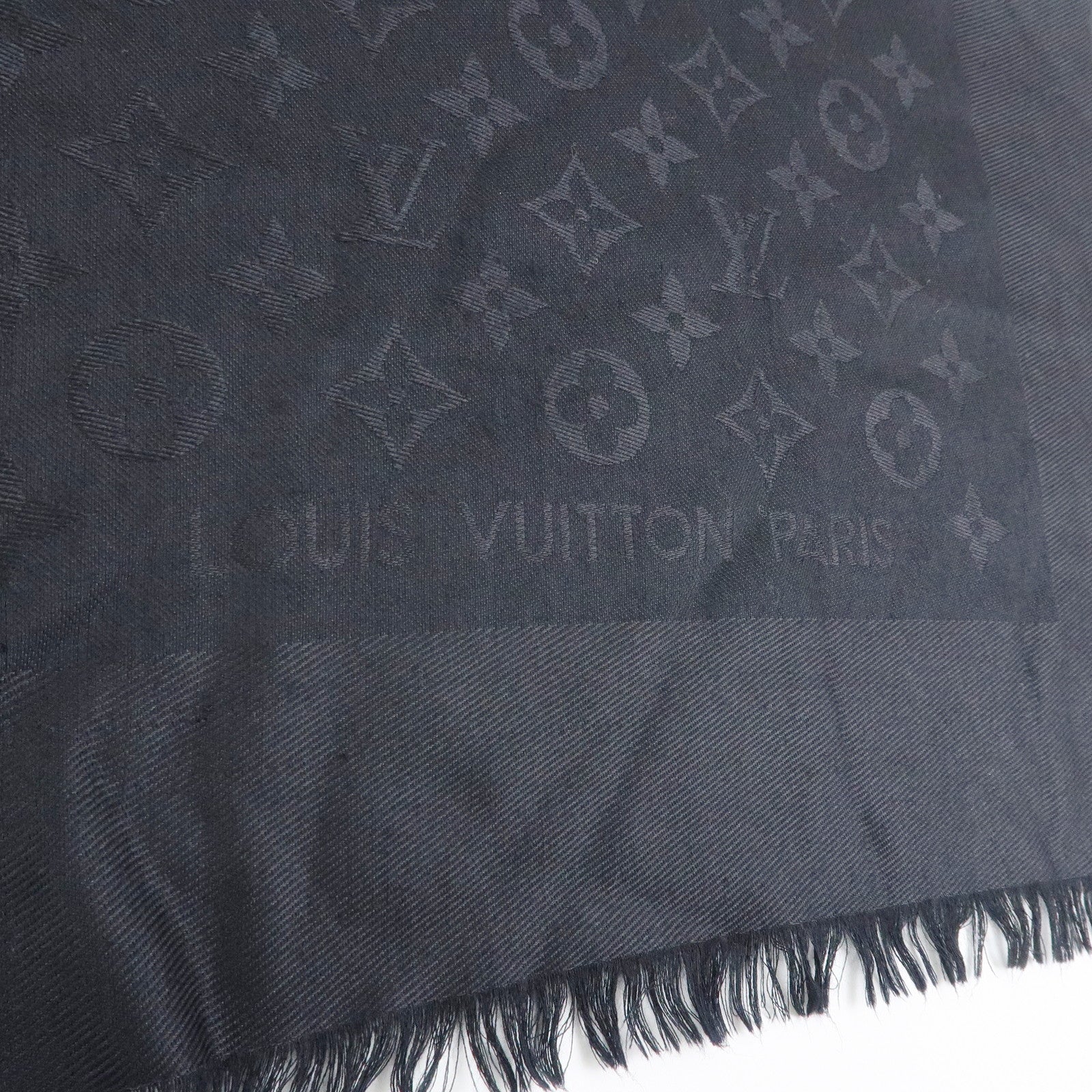 Louis Vuitton Monogram Silk Wool Shawl Scarf Black