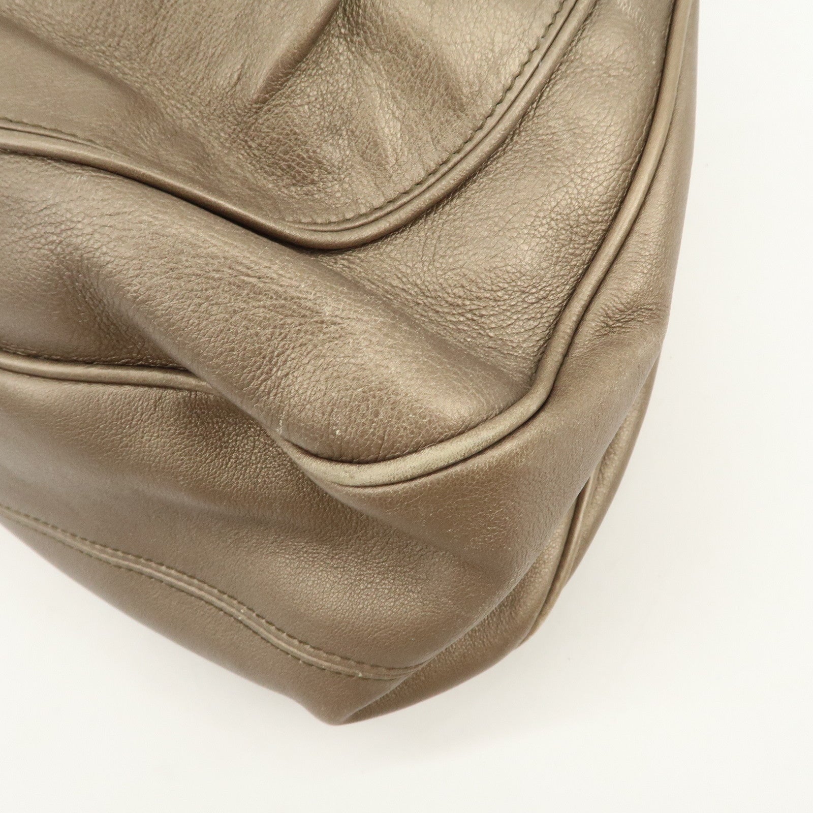 BVLGARI Logo Leather Hand Bag Shoulder Bag Bronze