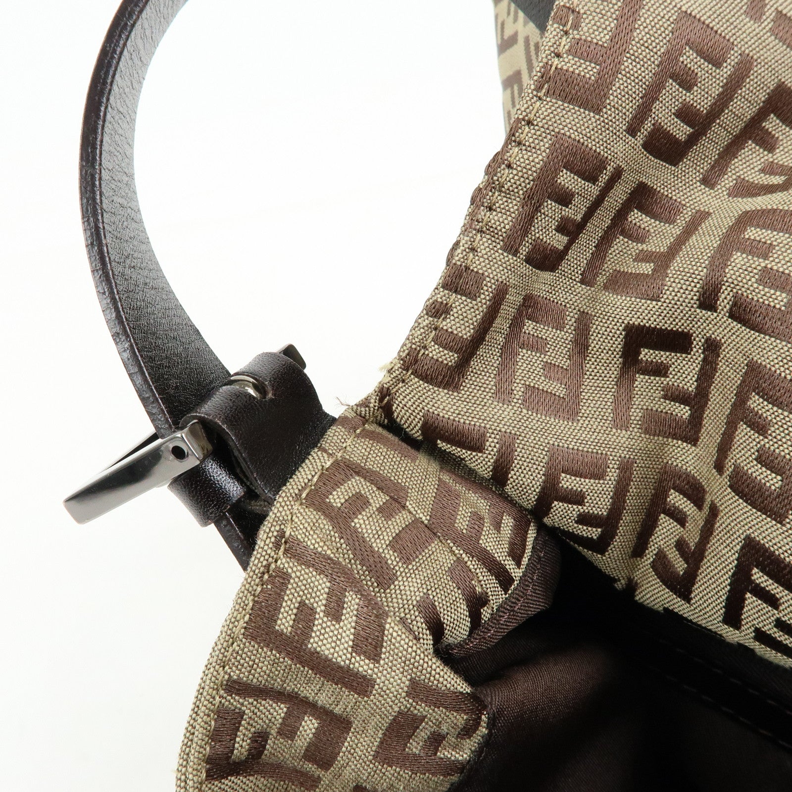 FENDI Zucchino Mamma Baguette Nylon Leather Shoulder Bag 8BR001
