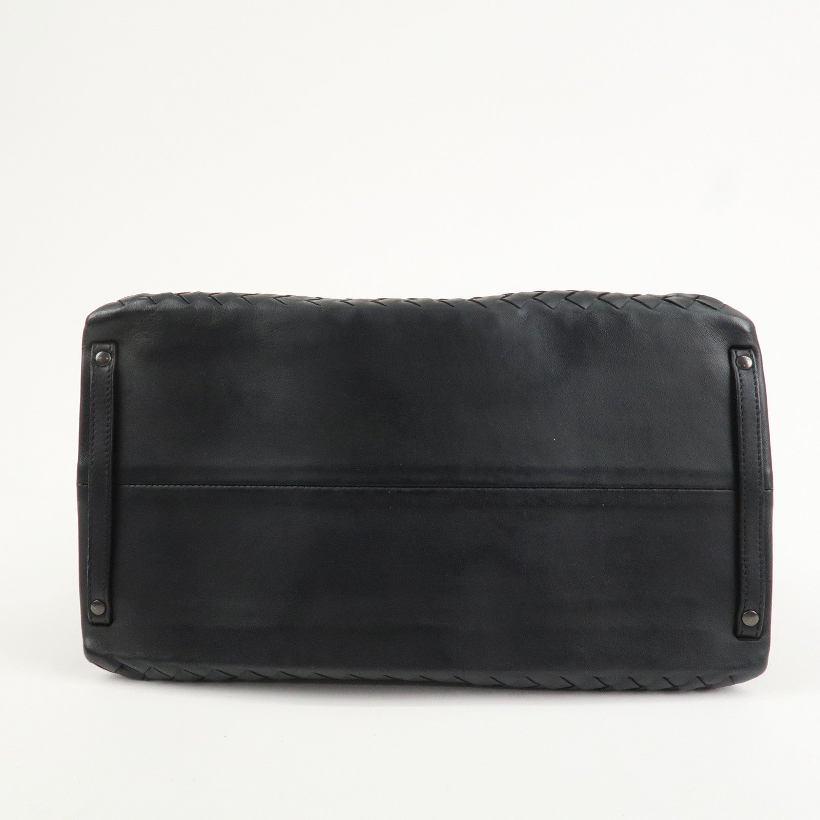 BOTTEGA VENETA Intrecciato Leather Boston Bag Hand Bag Black 145121