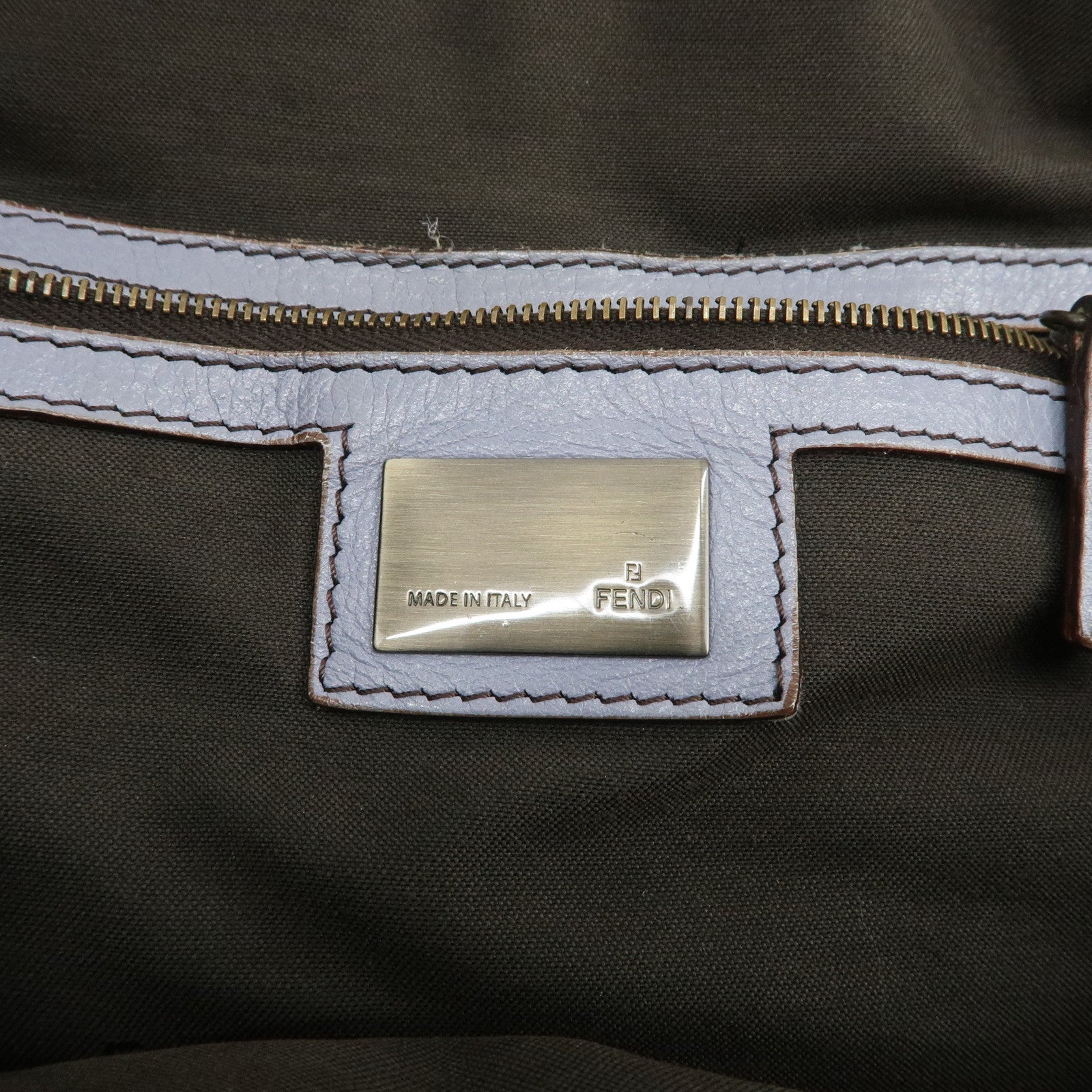 FENDI Leather Shoulder Bag Hand Bag Blue Gold HDW Used