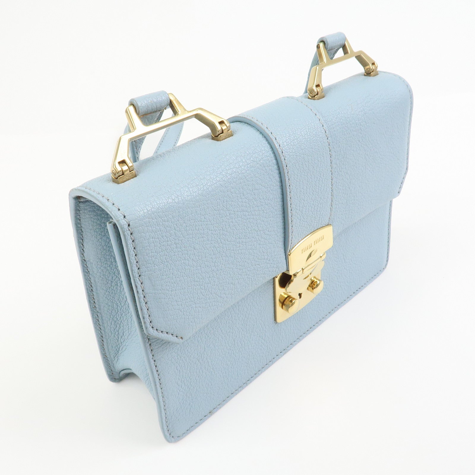 MIU MIU Leather Shoulder Bag Crossbody Bag Light Blue
