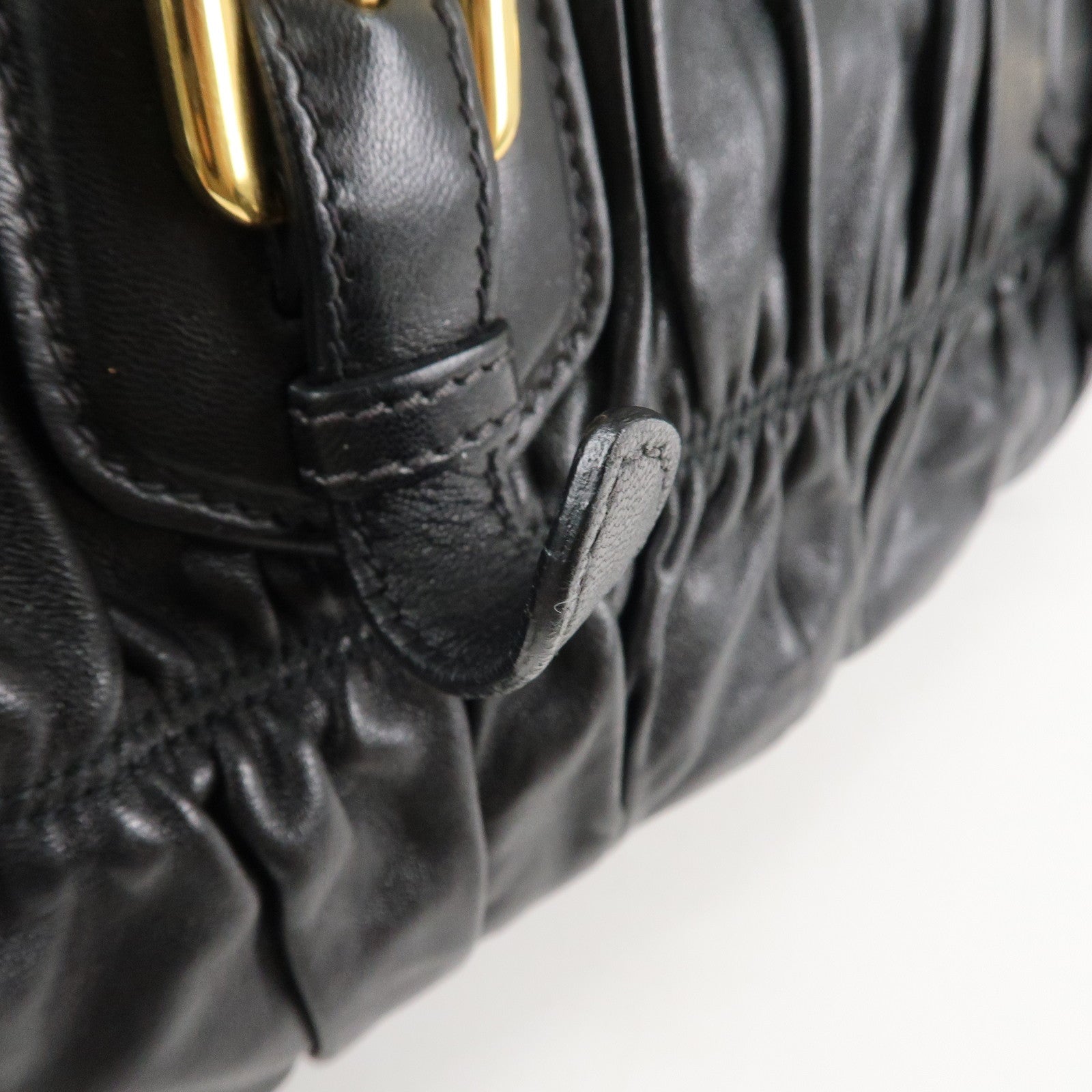 PRADA Logo Leather 2WAY Tote Bag Hand Bag Black Gold HDW B11091 Used