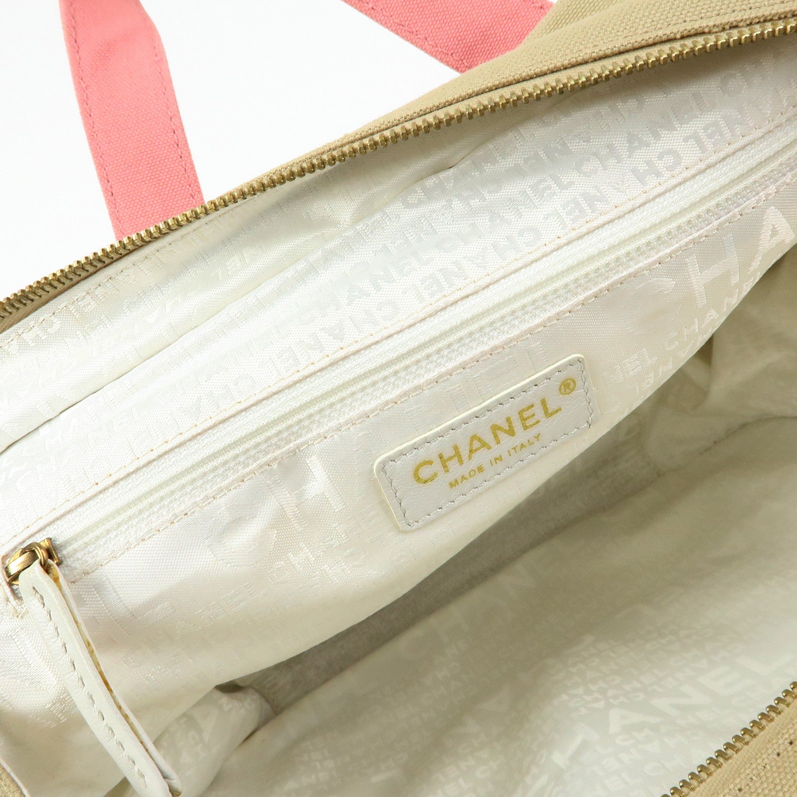 CHANEL Marshmello COCO Mark Canvas Hand Bag Beige Light Green Pink