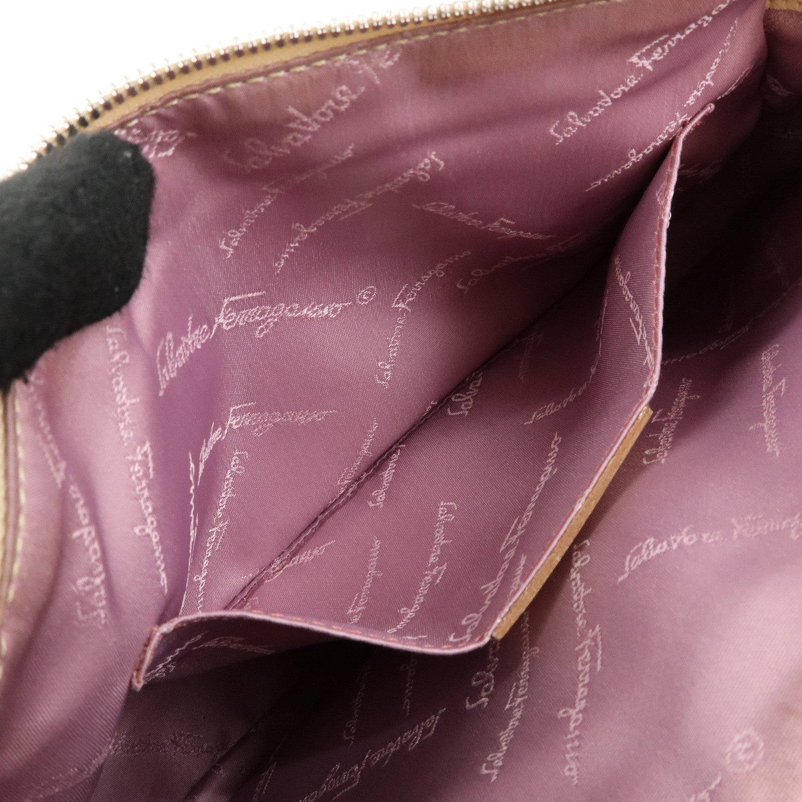 Ferragamo Gancini Suede Leather Shoulder Bag Hand Bag Beige