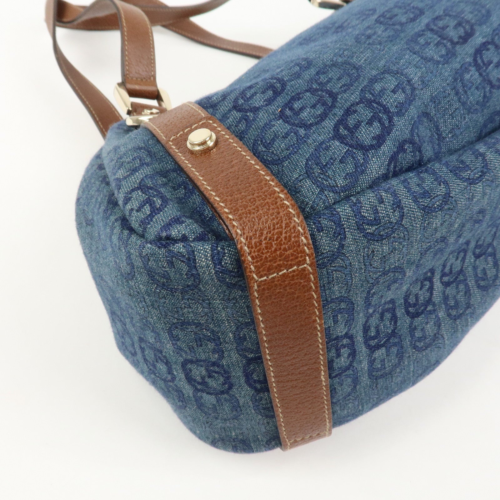 GUCCI Abbey GG Monogram Denim Leather Tote Bag Hand Bag130736
