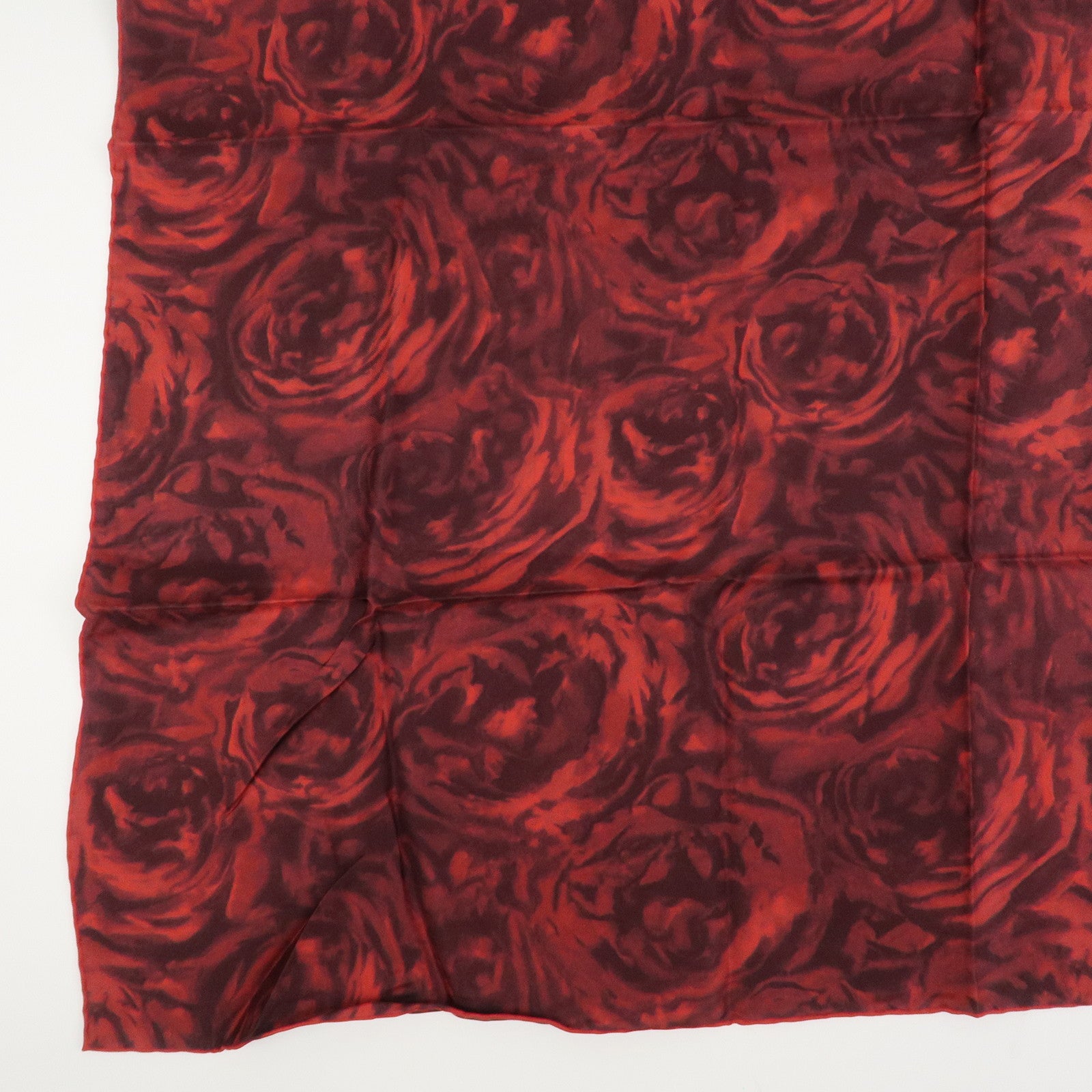 Christian Dior Logo Silk 100% Scarf Rose Motif Red Black