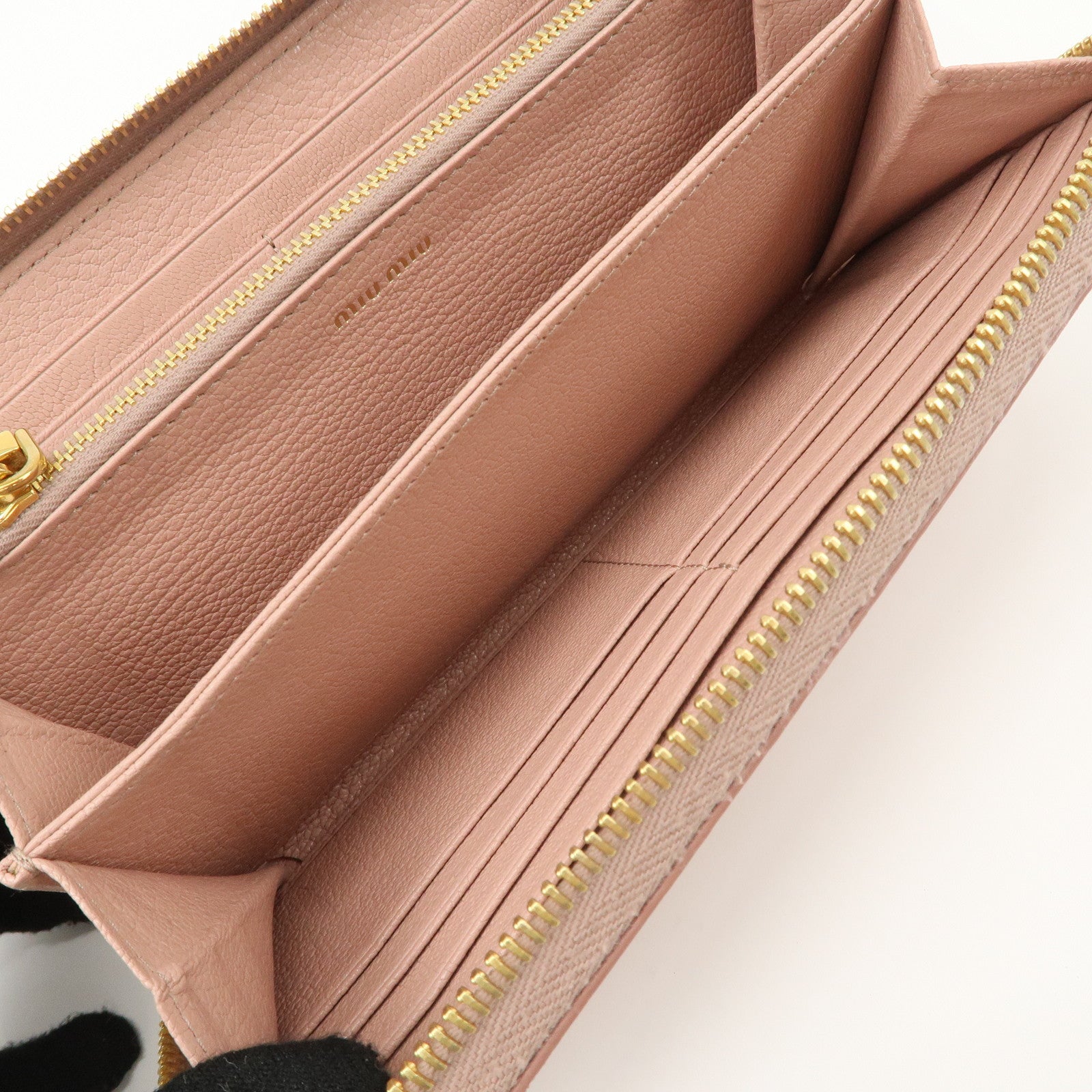 MIU MIU Leather Zip Around Wallet Zippy Wallet Long Wallet Pink 5ML506 Used