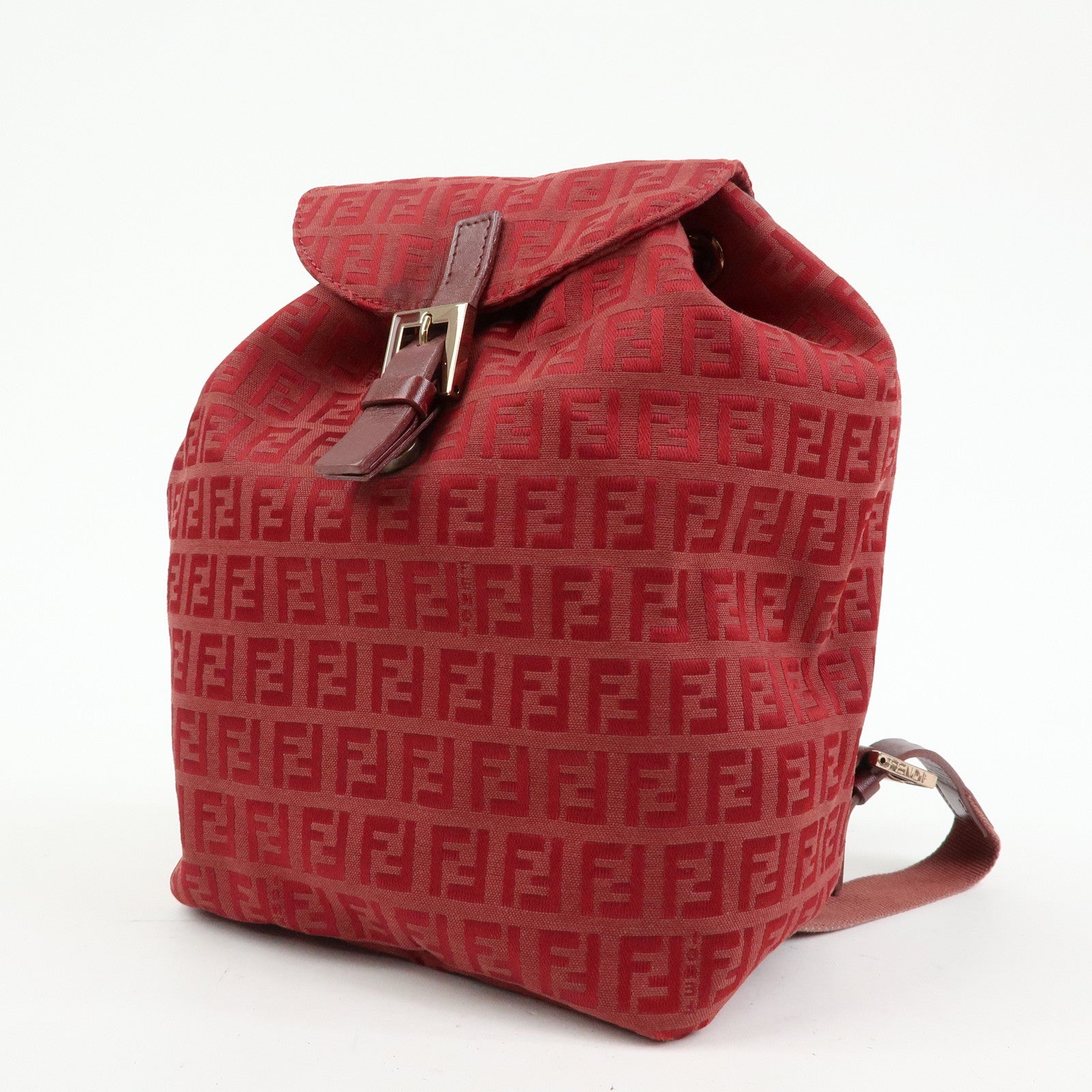 FENDI Zucchino Canvas Leather Backpack Rucksuck Red 8BZ001