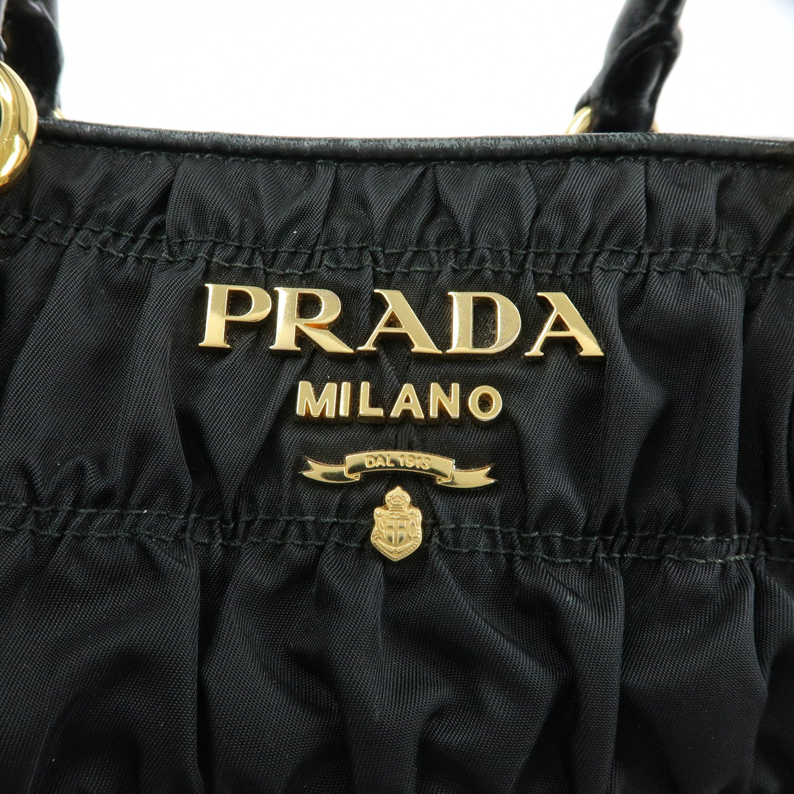 PRADA Nylon Leather Gathered Tote Bag Hand Bag Black