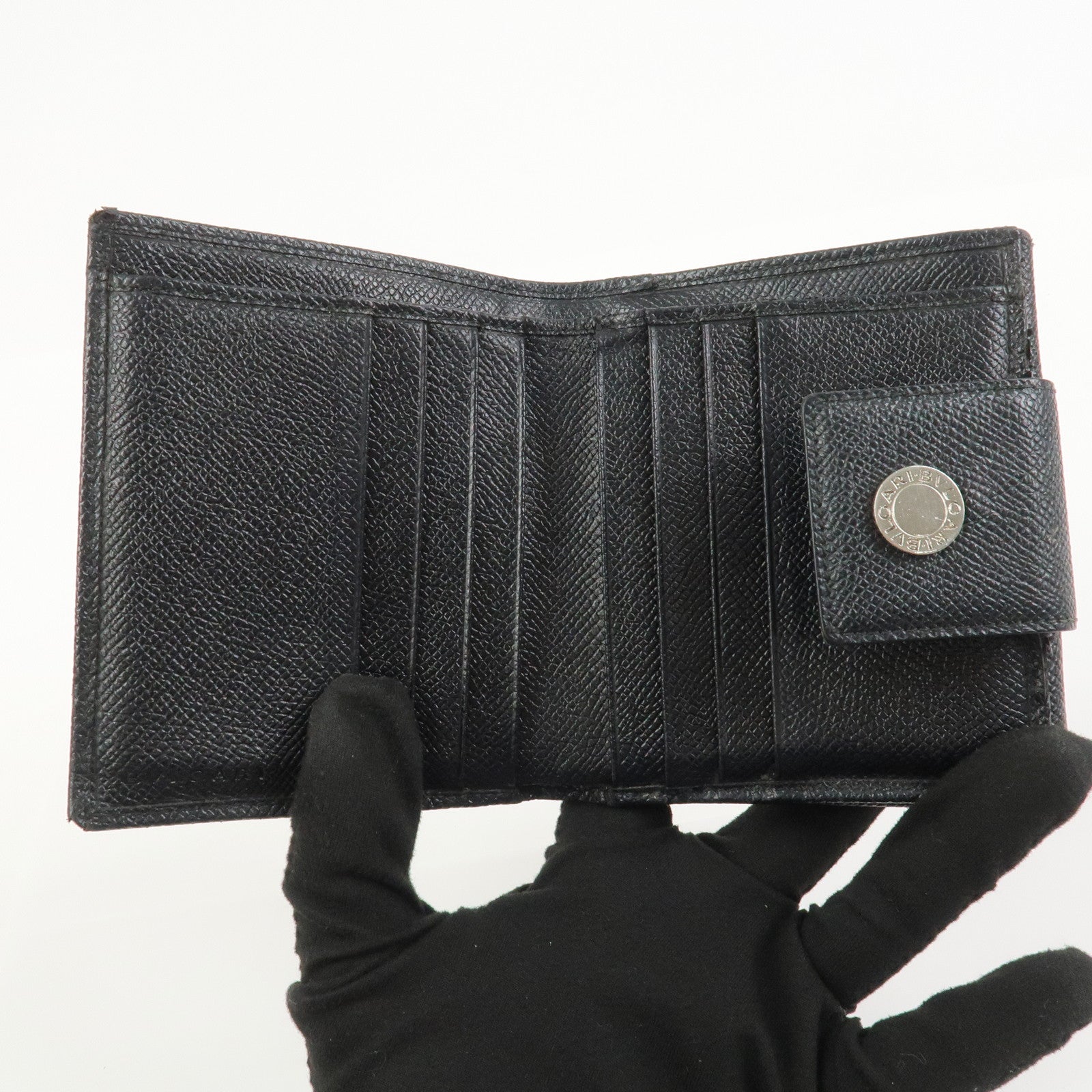 BVLGARI Set of 2 Leather Compact Wallet Bi-fold Wallet Black