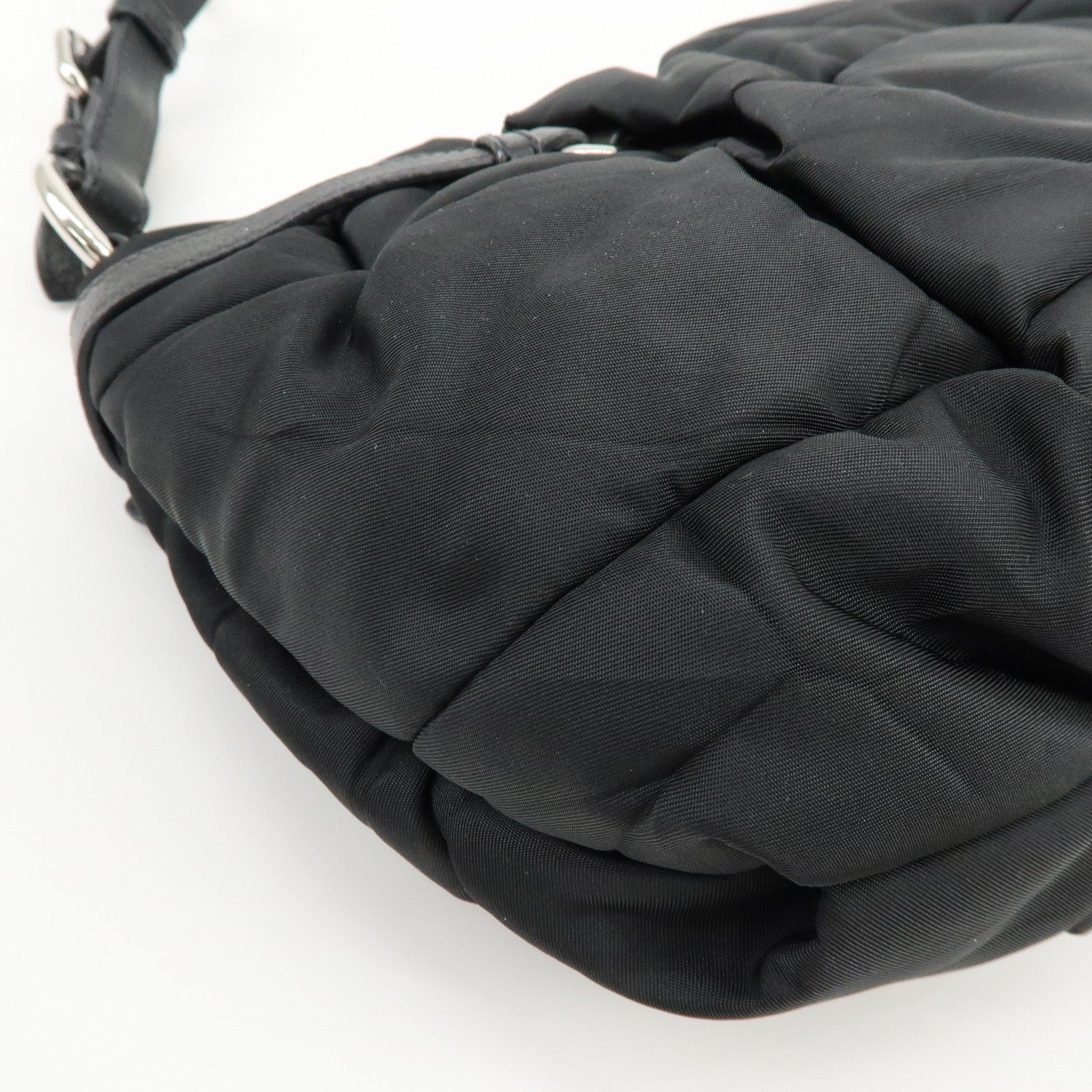 PRADA Logo Nylon Puffy Leather Shoulder Bag Hand Bag Black Silver