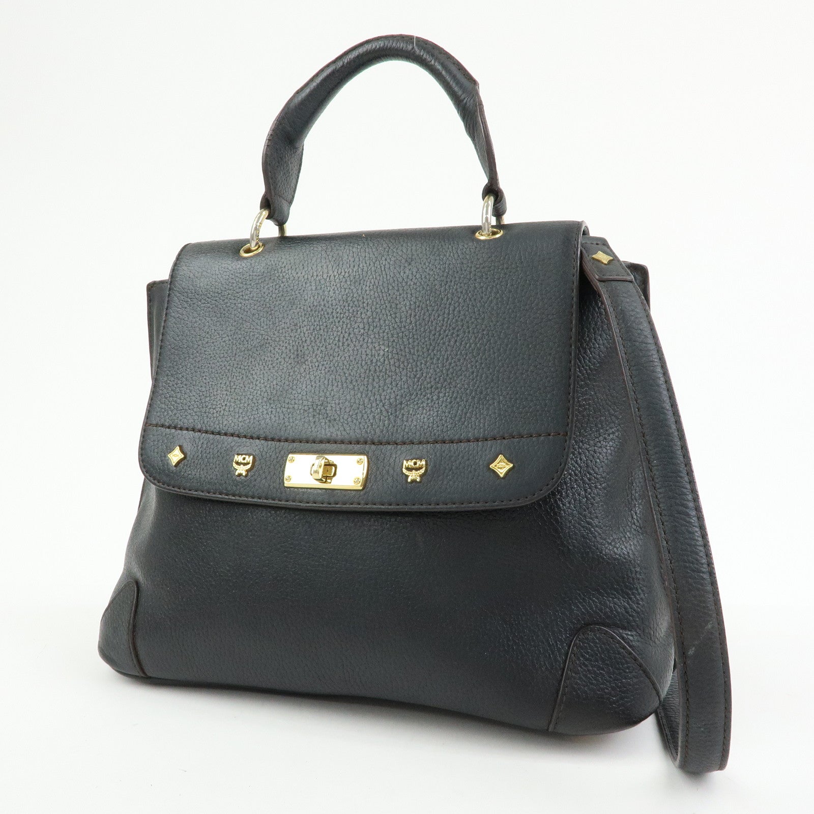 MCM Leather 2Way Bag Hand Bag Shoulder Bag Crossbody Bag Black