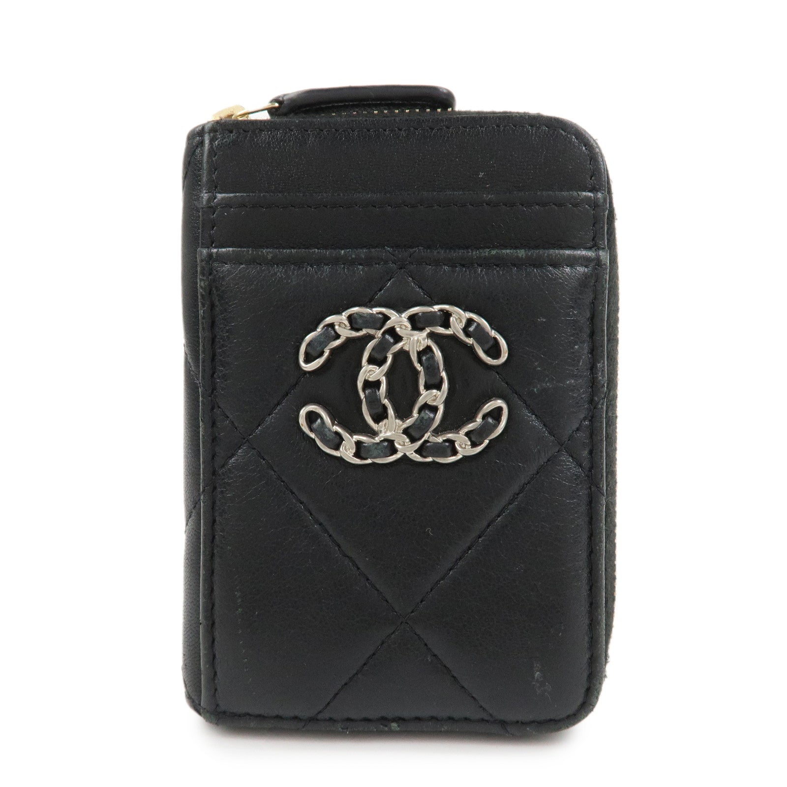 CHANEL Chanel 19 Lamb Skin Round Zippy Coin Case Black AP2701