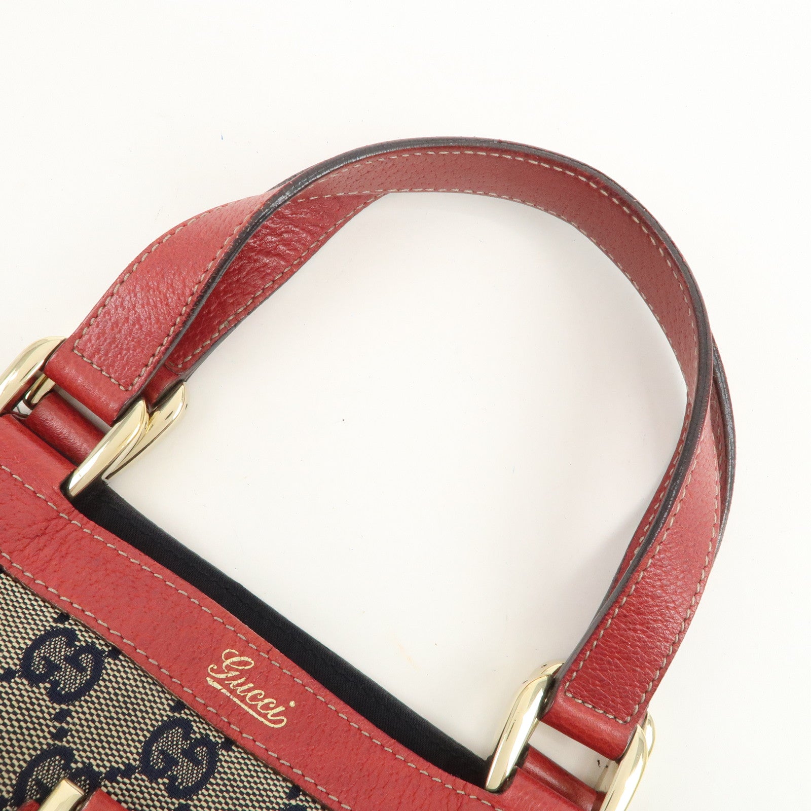 GUCCI Abbey GG Canvas Leather Hand Bag Red Navy 130739