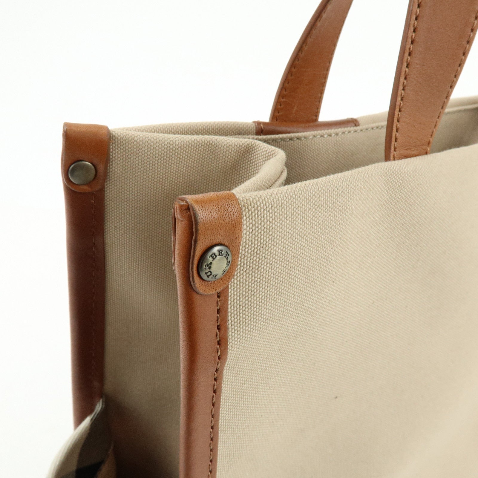 BURBERRY Nova Plaid Canvas Leather Tote Bag Hand Bag Beige Brown