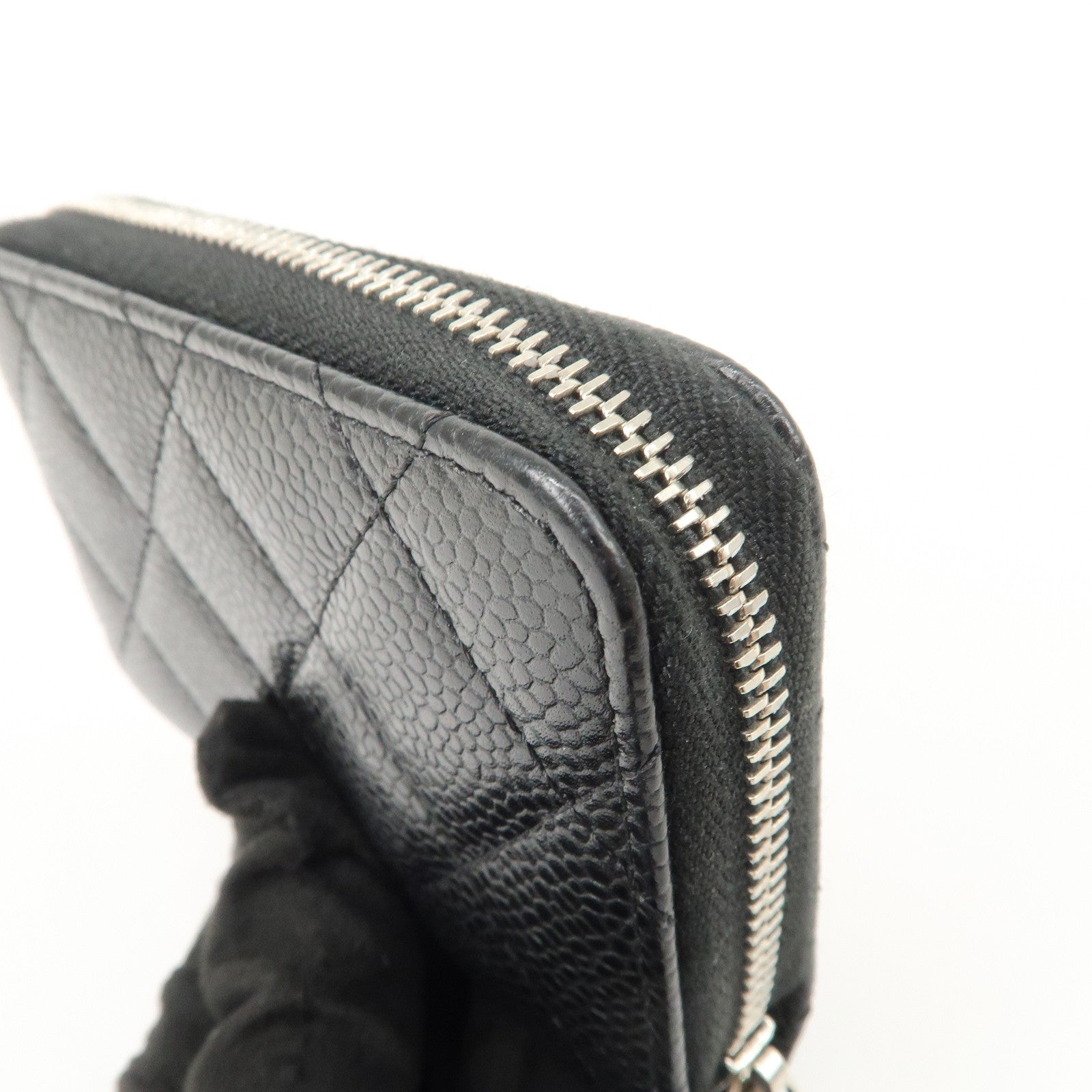 CHANEL Matelasse Caviarskin Coin Case Black Silver Hardware