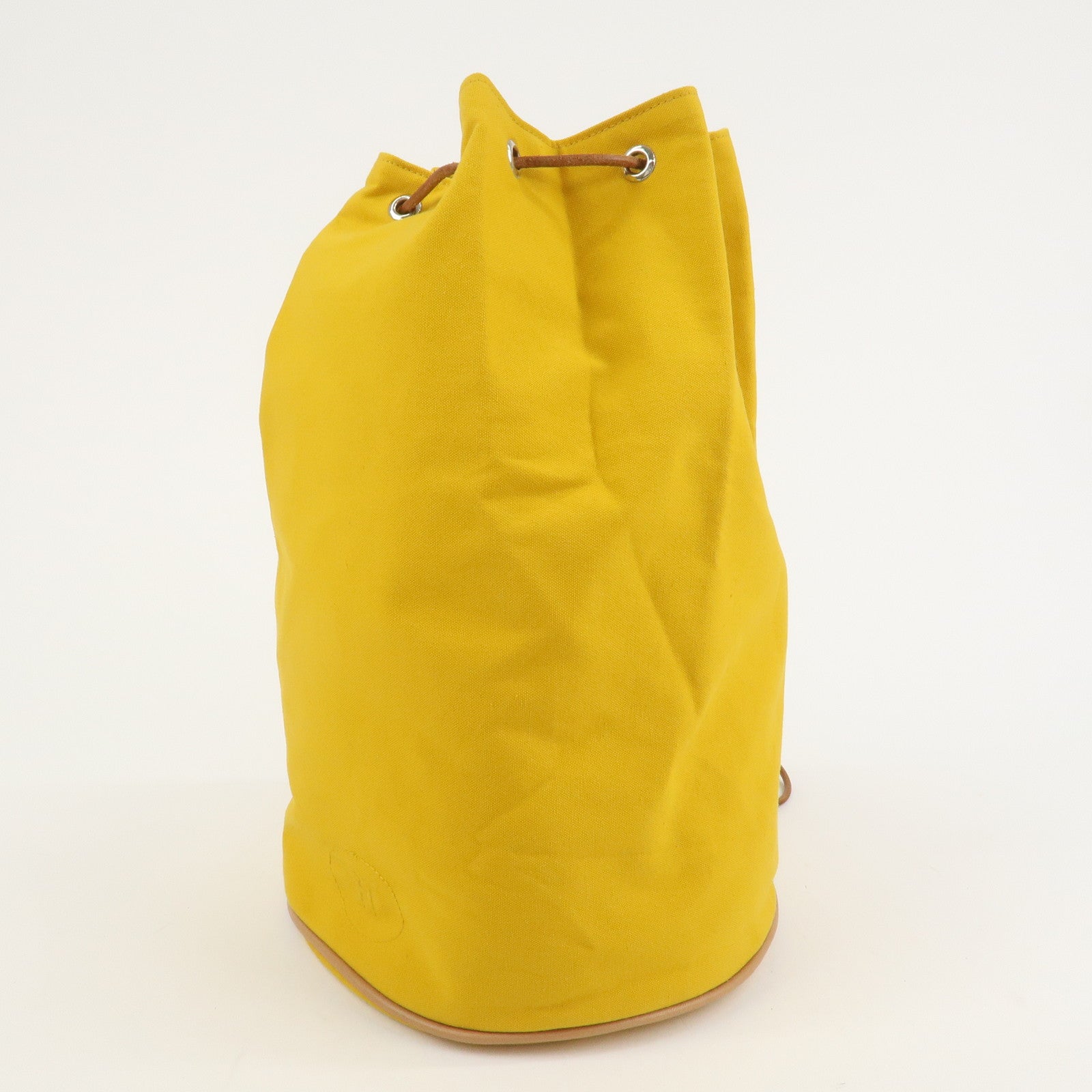 HERMES Porochon Mimil GM Canvas Leather Drawstring Backpack Yellow