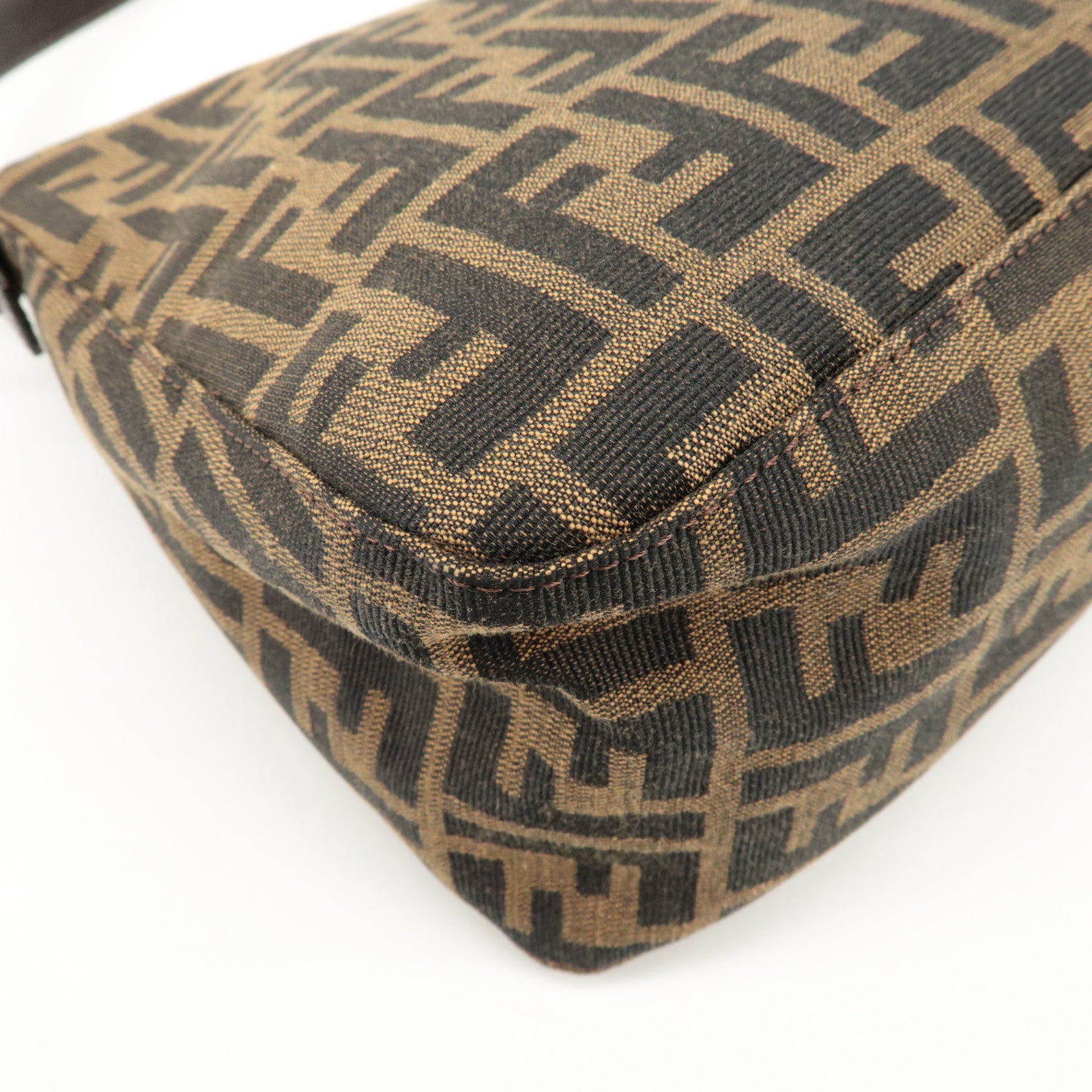 FENDI Mamma Baguette Zucca Canvas Shoulder Bag Black Brown 26325 Used