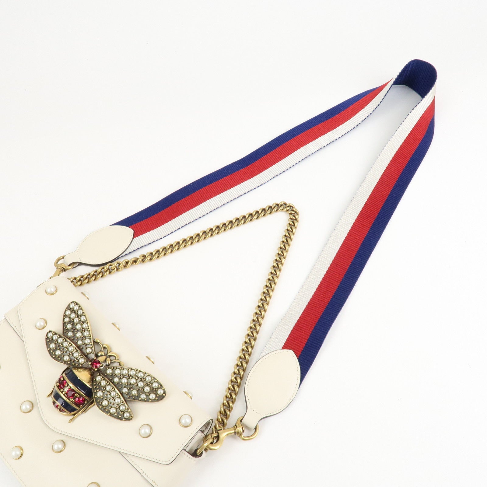 GUCCI Broad Eye Leather Chain Shoulder Bag Ivory 453778